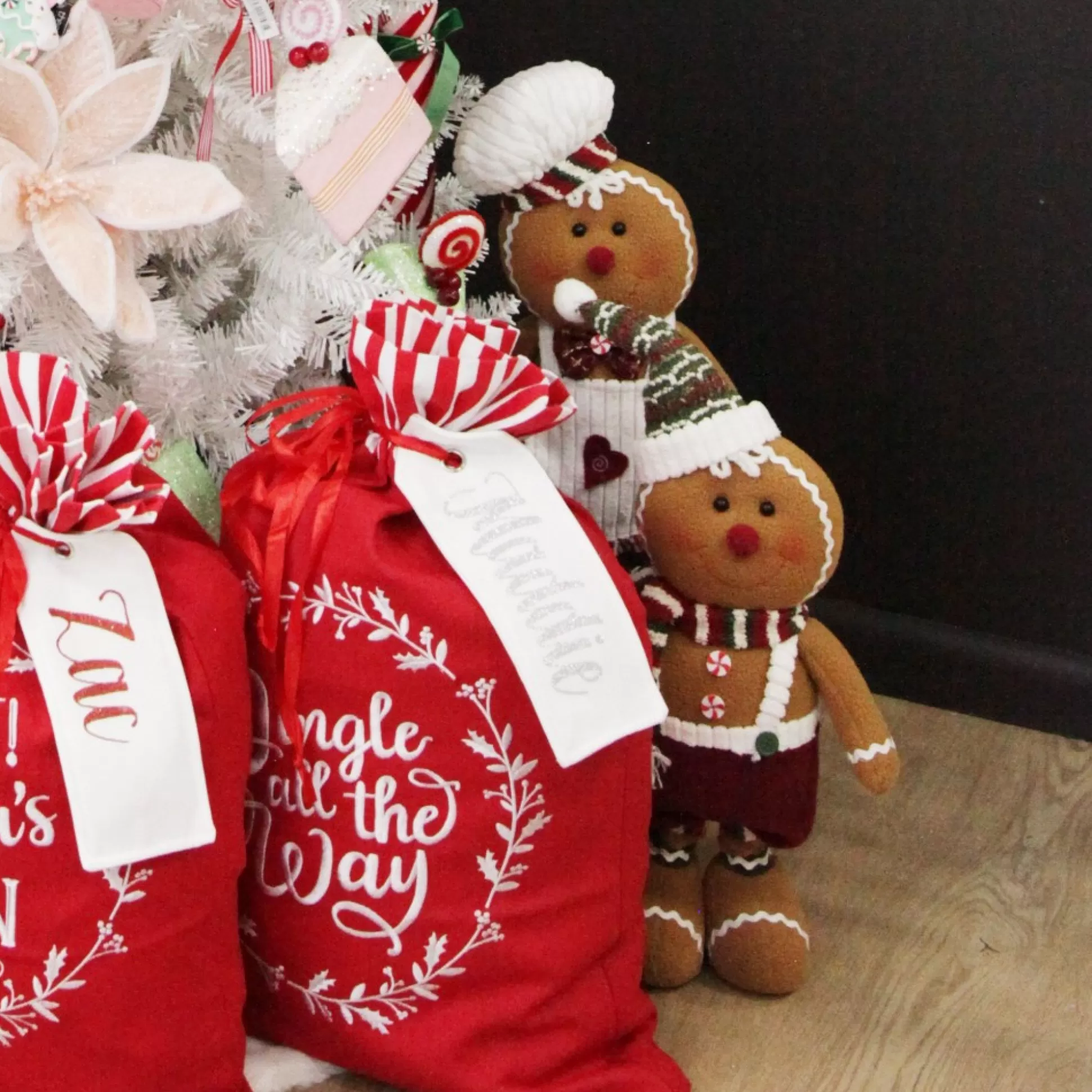 Large Plush Stretch Leg Gingerbread with Santa Hat Christmas Ornament Christmas Figurines |