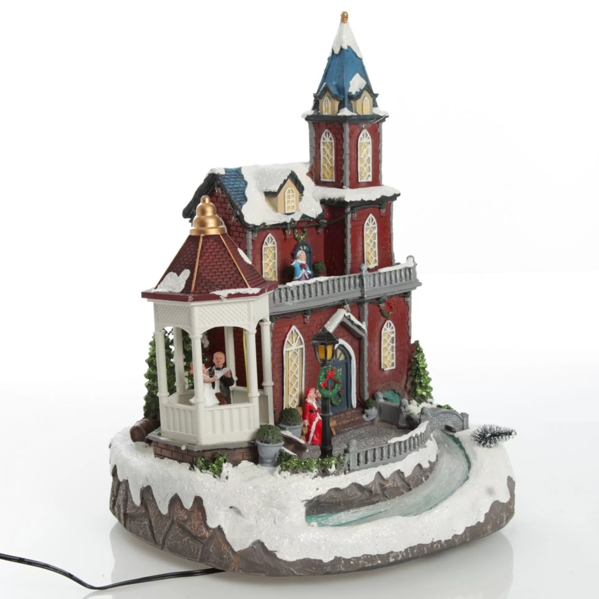 Lightup Musical Large Red Winter House Christmas Ornament Light-Up Scenes And Ornaments |