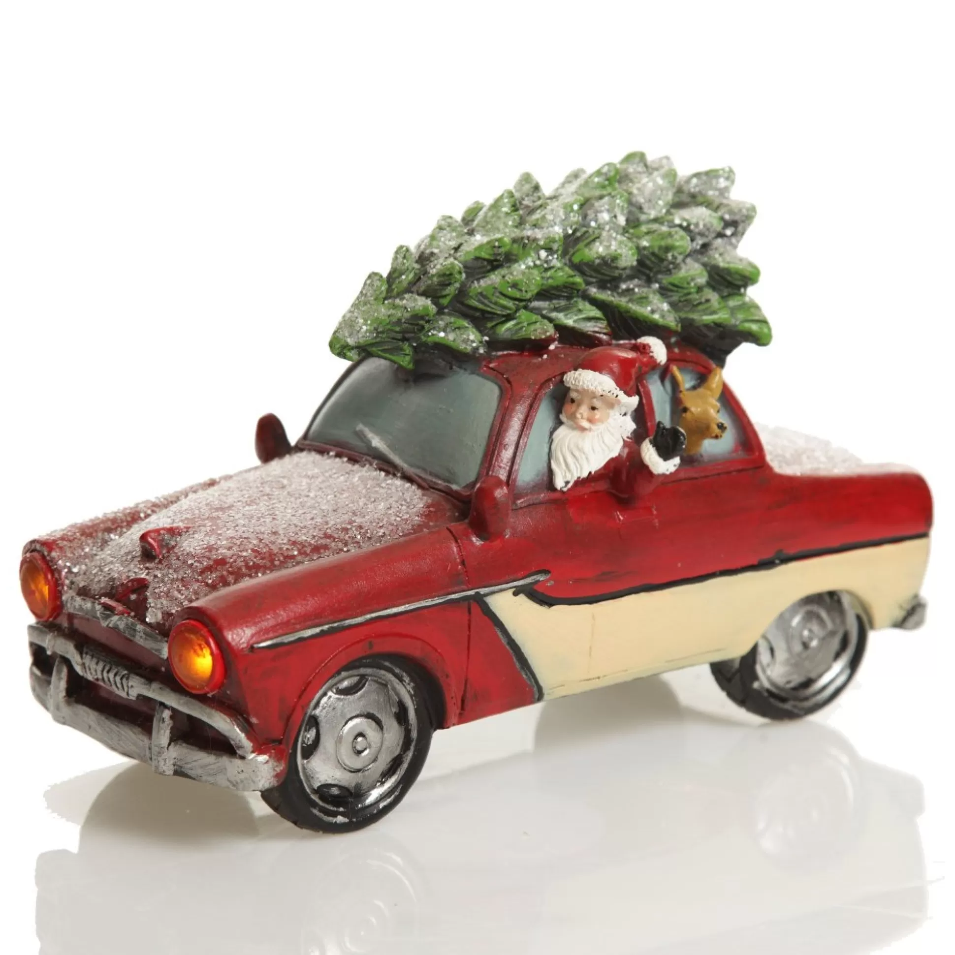 Lightup Santa in Car with Christmas Tree on Roof Ornament Light-Up Scenes And Ornaments |