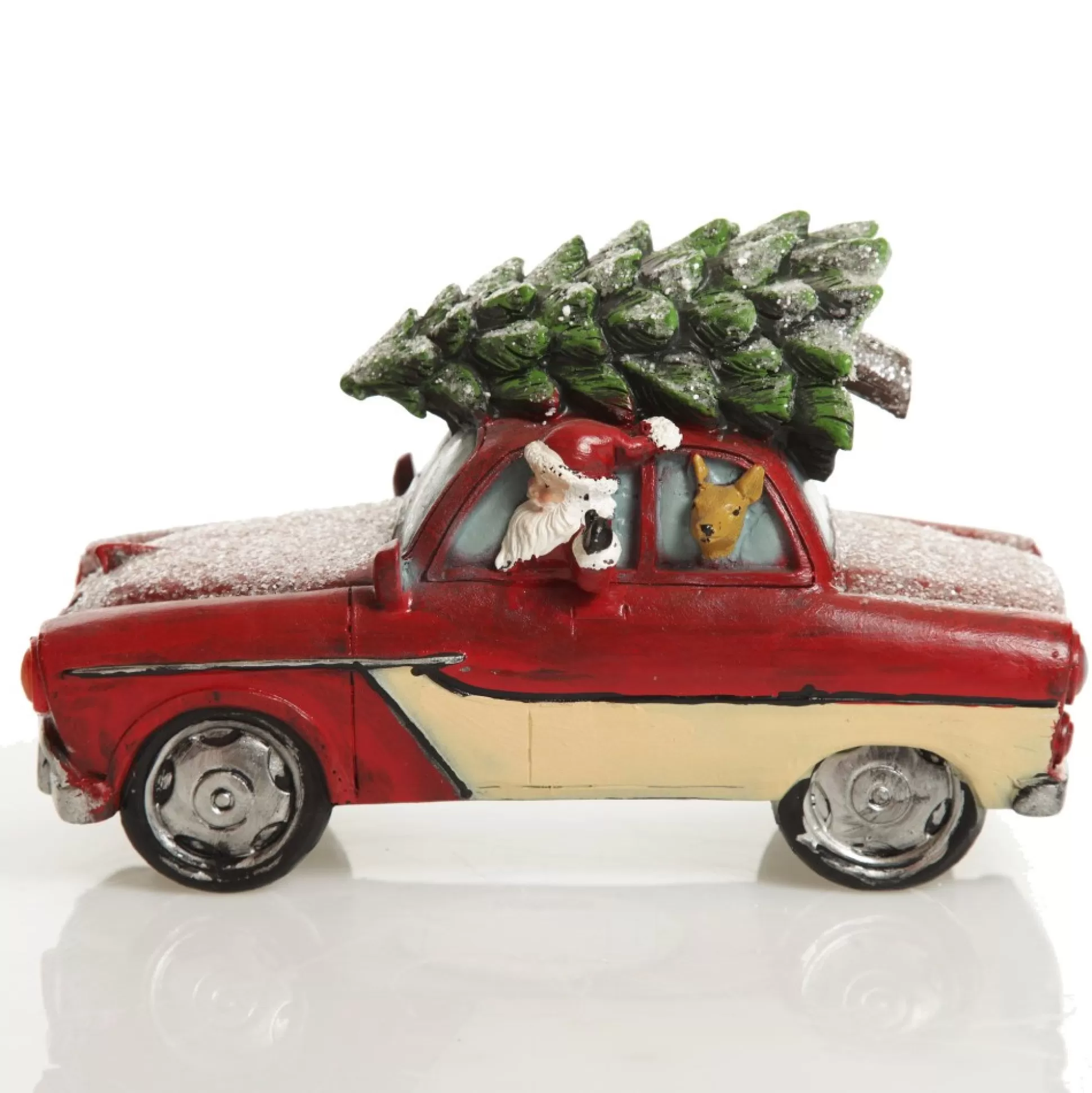 Lightup Santa in Car with Christmas Tree on Roof Ornament Light-Up Scenes And Ornaments |