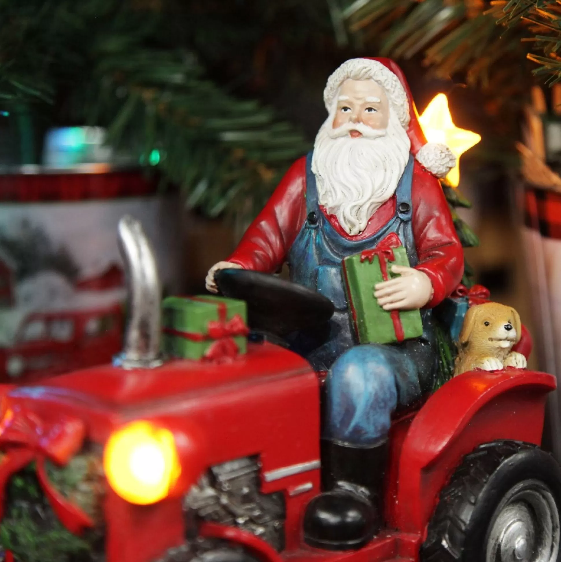 Lightup Santa on Tractor Christmas Ornament Light-Up Scenes And Ornaments |