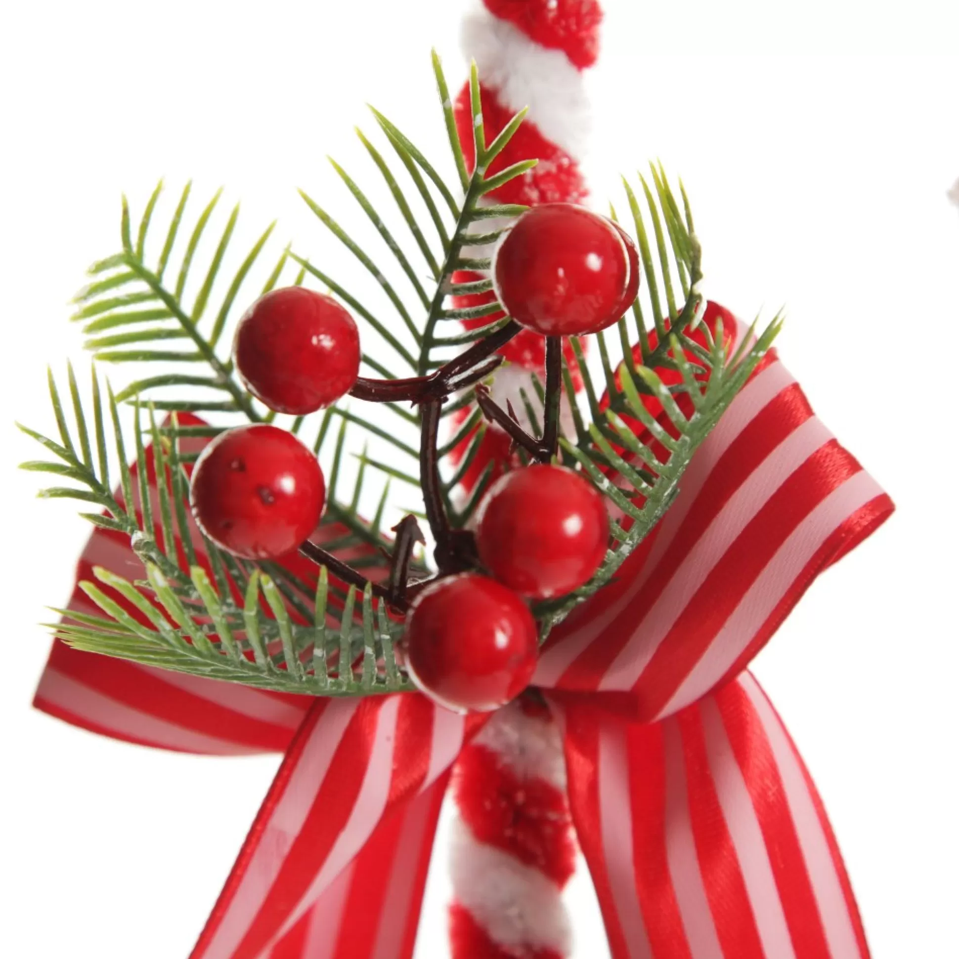 Medium Chenille Stick Christmas Candy Cane with Pine and Berries - Set of 2 Christmas Tree Decorations |