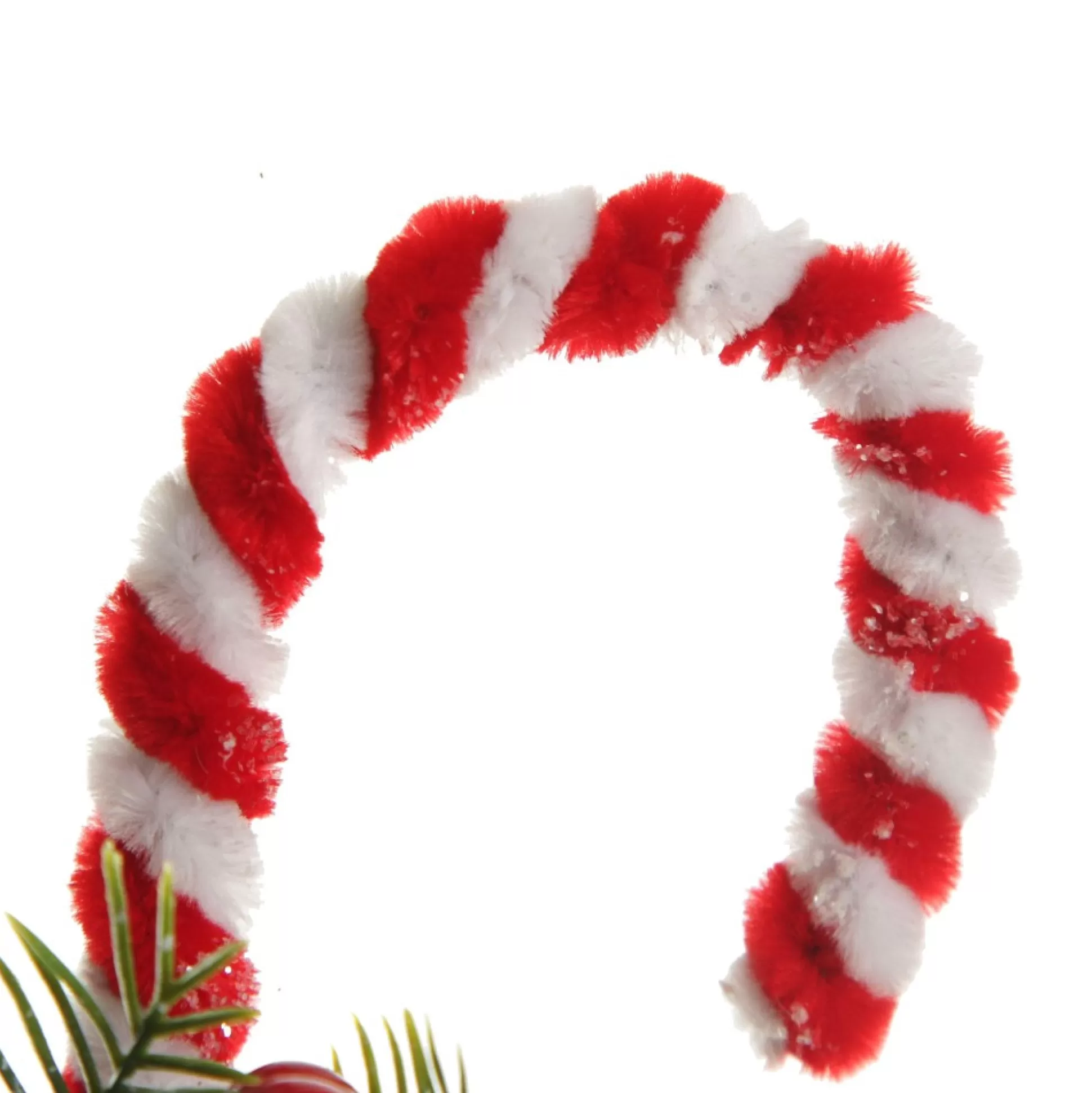 Medium Chenille Stick Christmas Candy Cane with Pine and Berries - Set of 2 Christmas Tree Decorations |