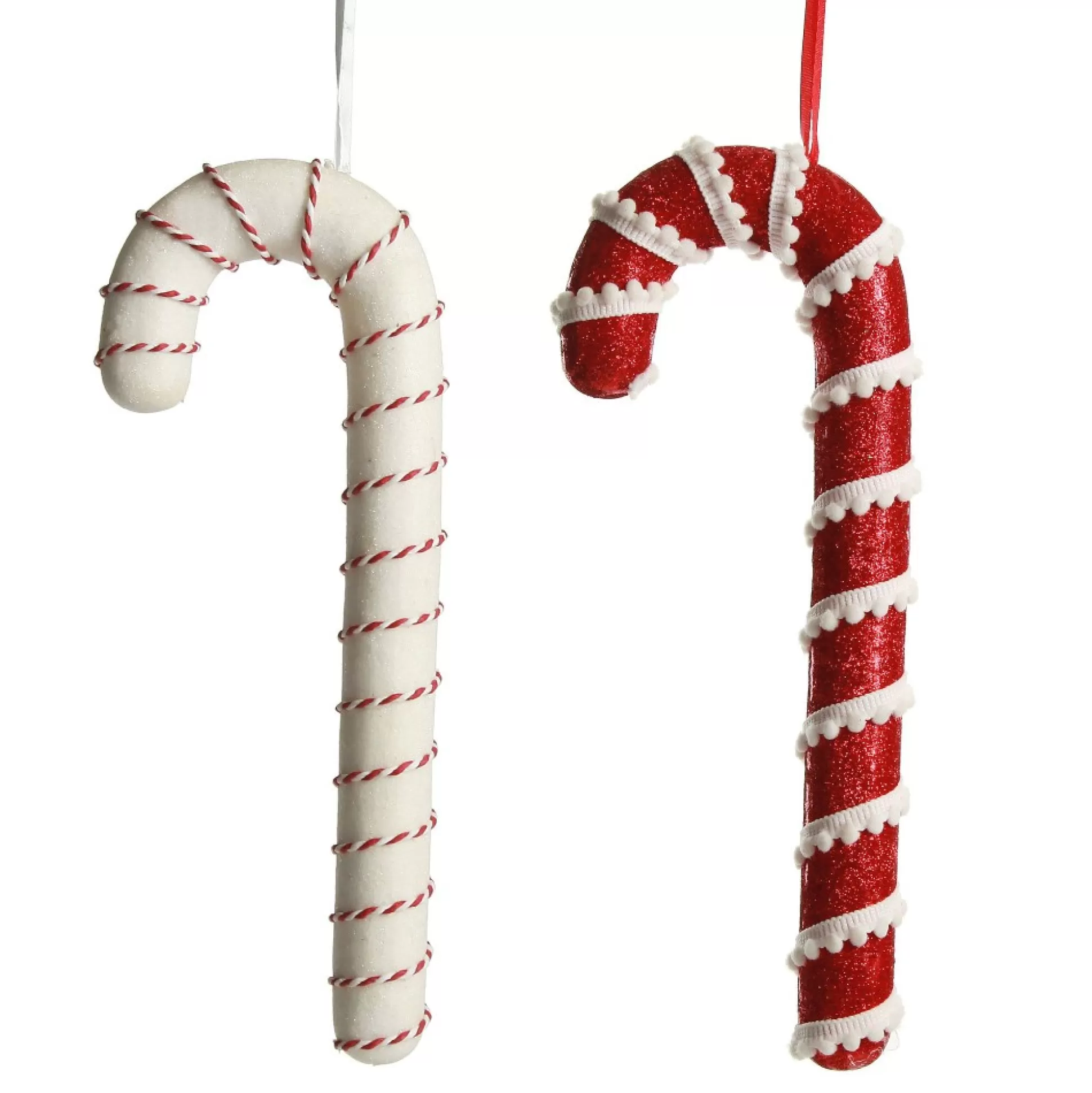 Medium Glitter with Braid and Twine Candy Cane Christmas Decoration - Set of 2 Christmas Tree Decorations |