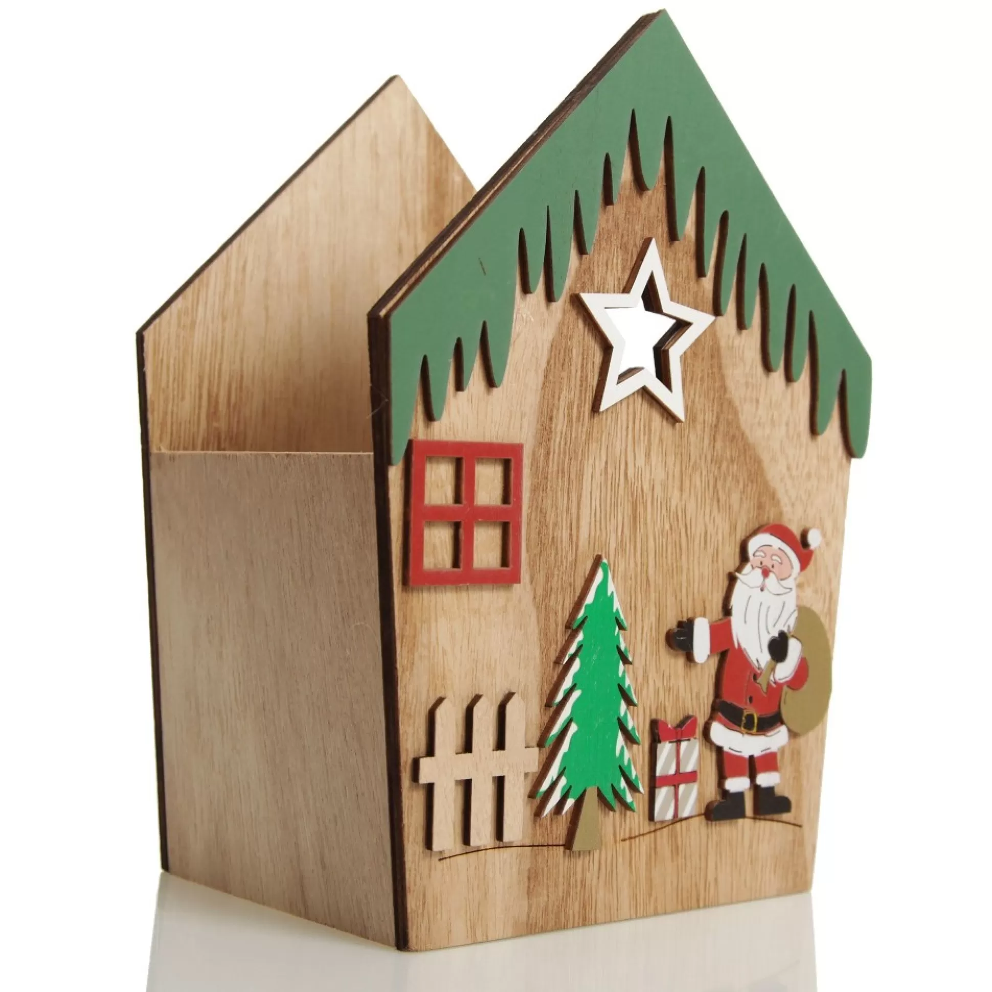 Medium Plywood Winter Christmas Decorated House Open Box Christmas Craft Supplies |