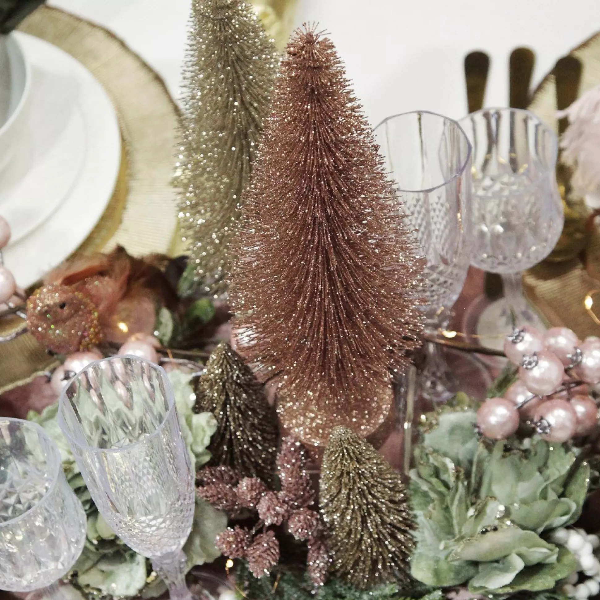 Medium Rose Gold Glitter Bottle Brush Christmas Tree Table Top Christmas Trees |