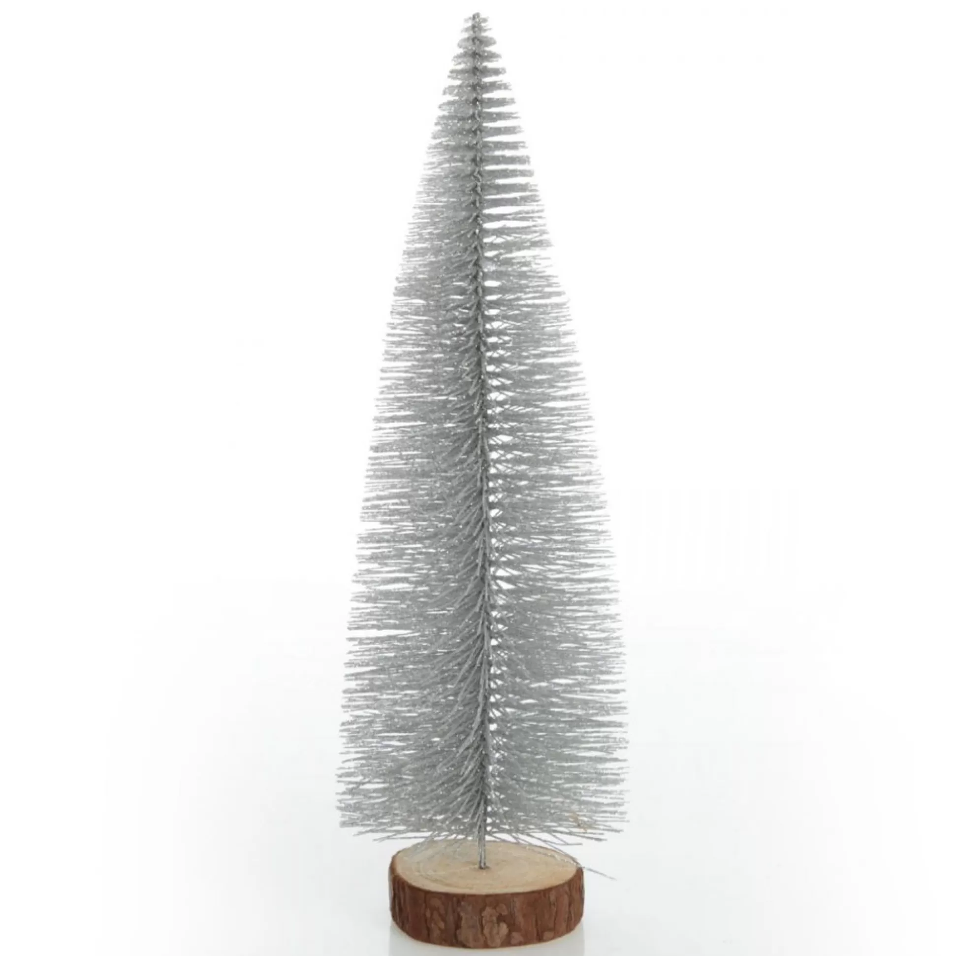 Medium Silver Bottle Brush Christmas Tree on Wooden Base Table Top Christmas Trees |