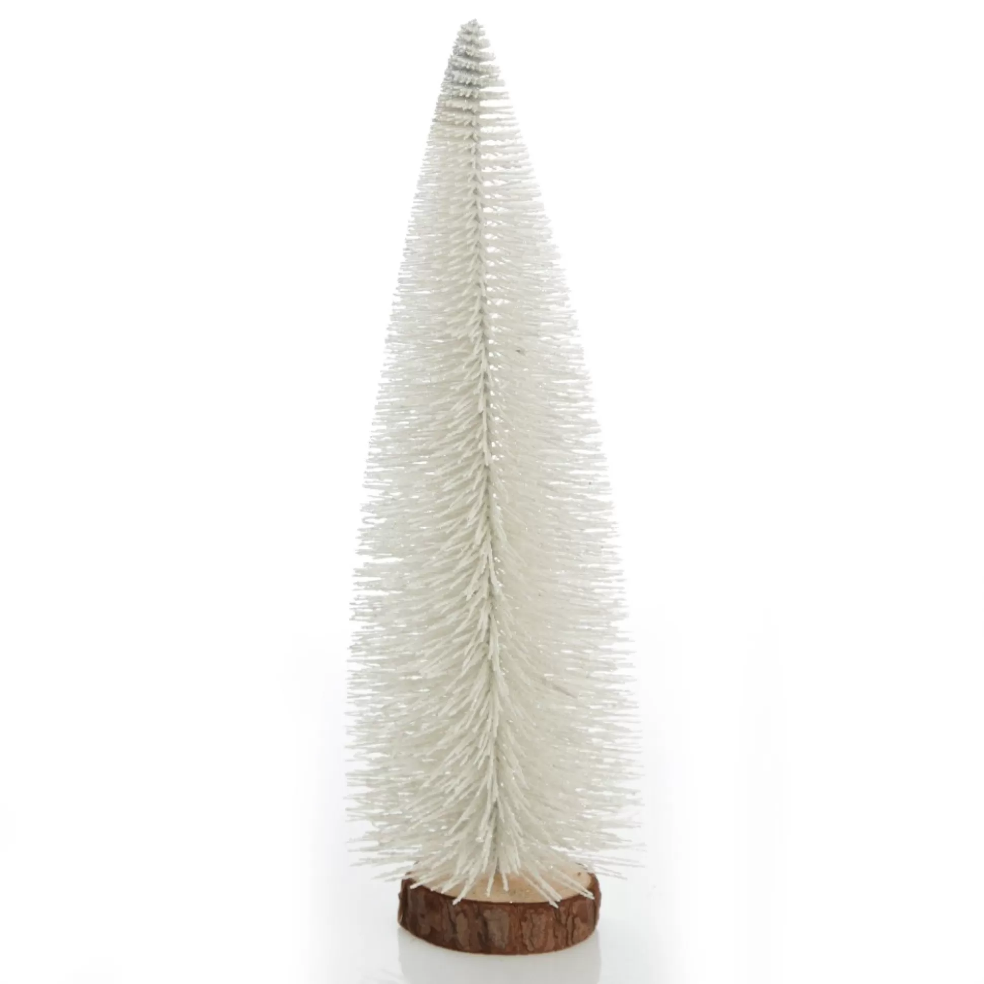 Medium White Bottle Brush Christmas Tree on Wooden Base Table Top Christmas Trees |