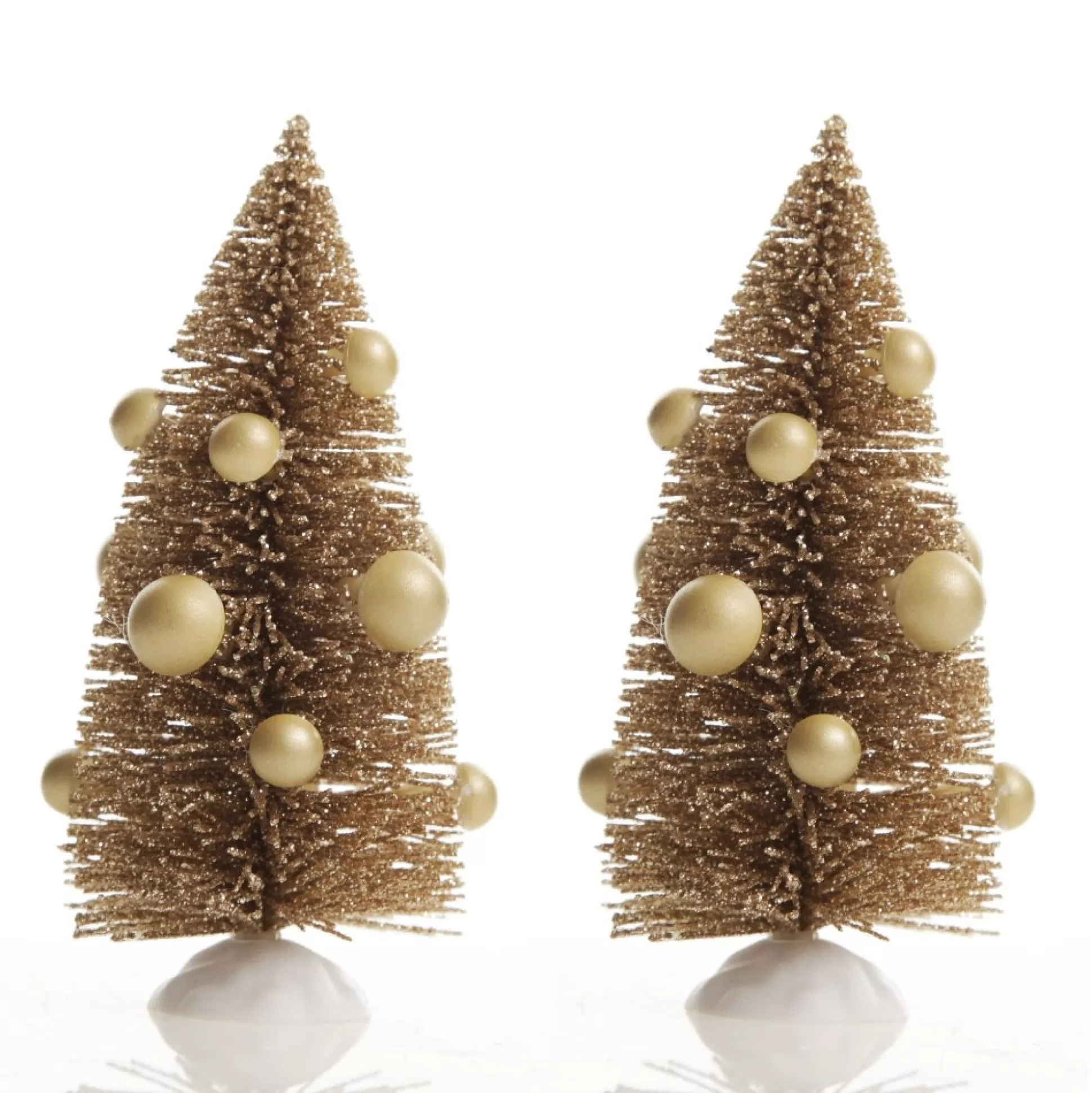Mini Antique Gold Bottle Brush Tree with Pearls - Set of 2 Table Top Christmas Trees |