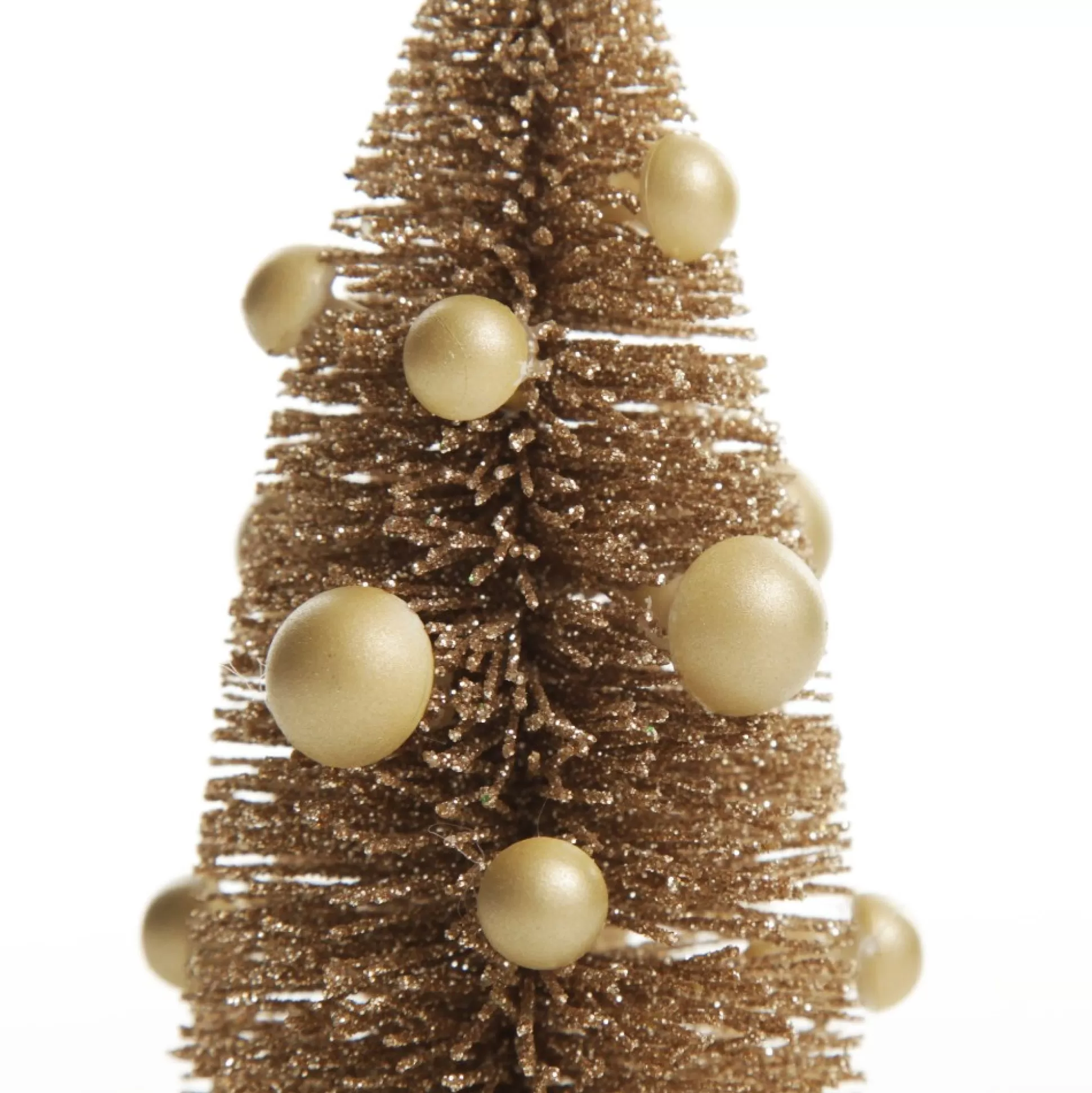Mini Antique Gold Bottle Brush Tree with Pearls - Set of 2 Table Top Christmas Trees |