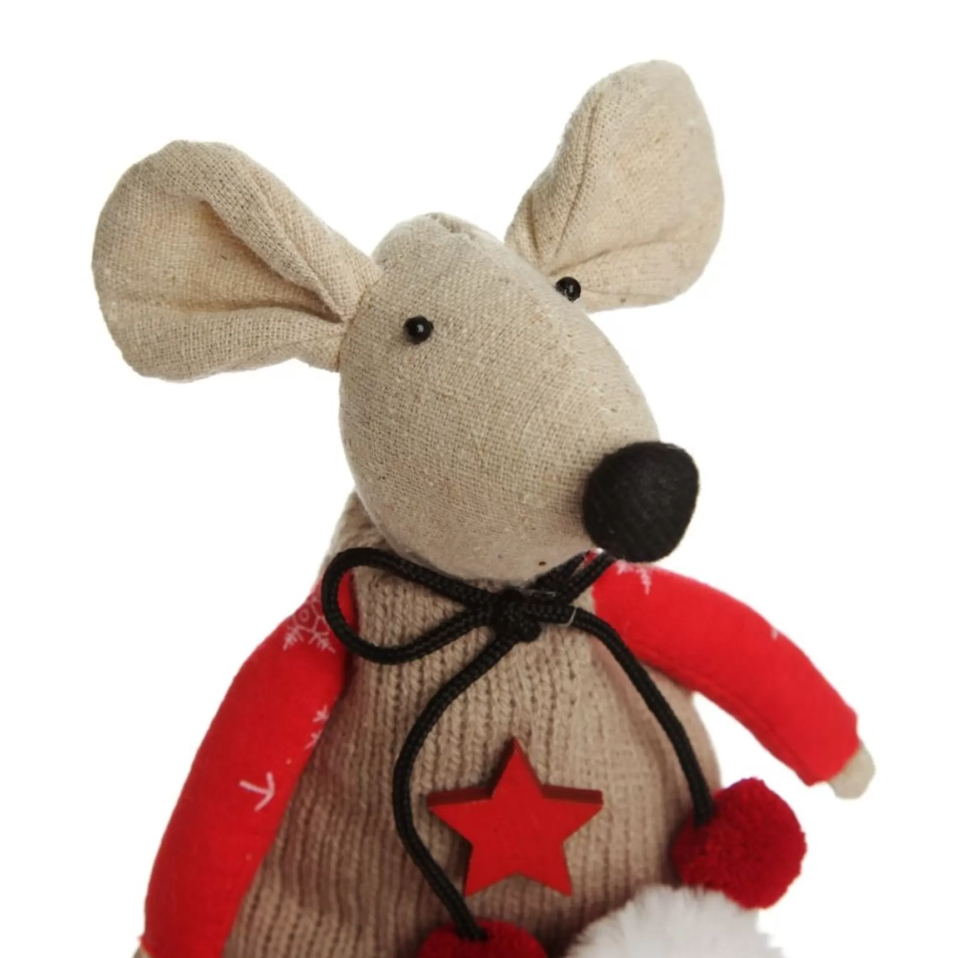 Natural Calico Fabric Boy Mouse with Grey Overalls and Stripey Legs Christmas Birds And Animals |