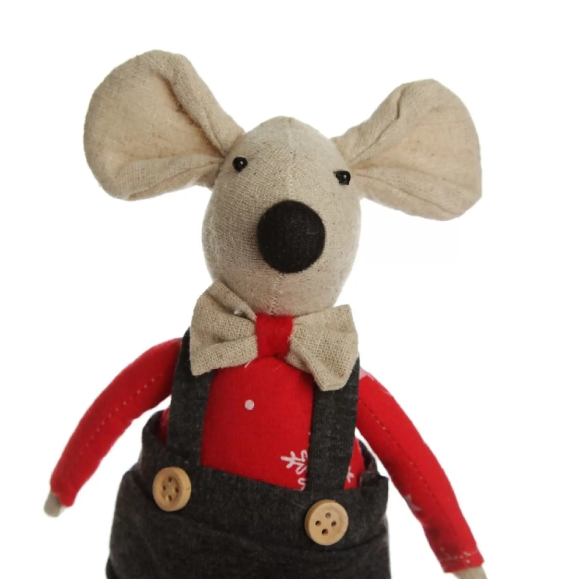 Natural Calico Fabric Boy Mouse with Grey Overalls and Stripey Legs Christmas Birds And Animals |