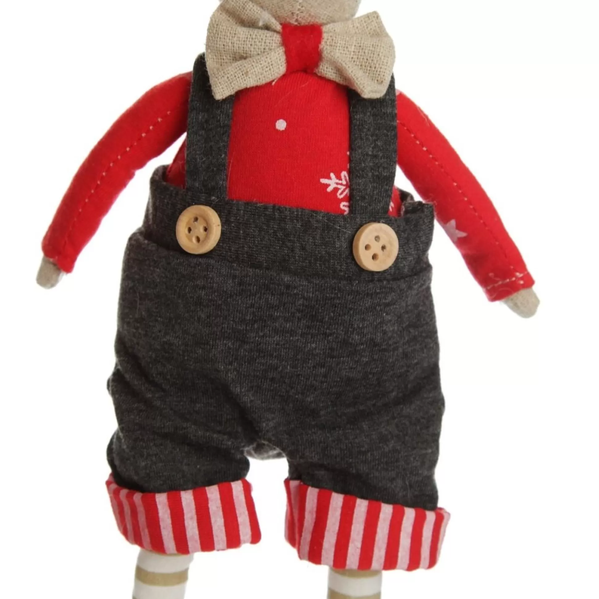 Natural Calico Fabric Boy Mouse with Grey Overalls and Stripey Legs Christmas Birds And Animals |