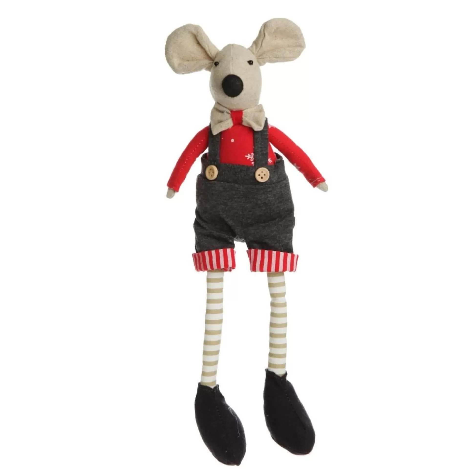 Natural Calico Fabric Boy Mouse with Grey Overalls and Stripey Legs Christmas Birds And Animals |