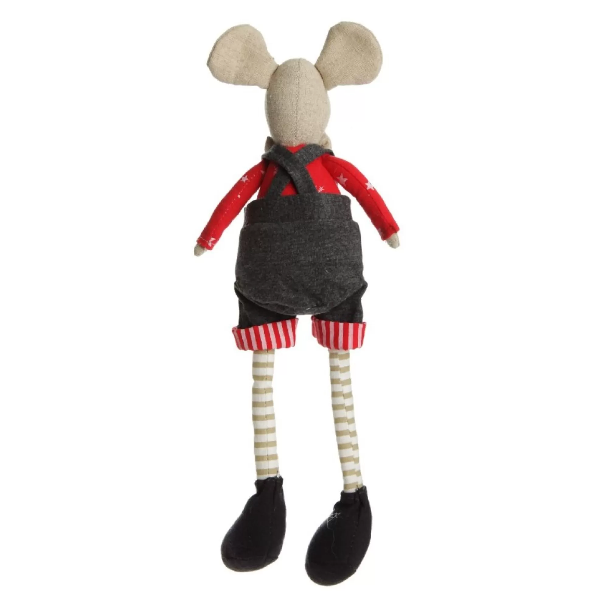 Natural Calico Fabric Boy Mouse with Grey Overalls and Stripey Legs Christmas Birds And Animals |