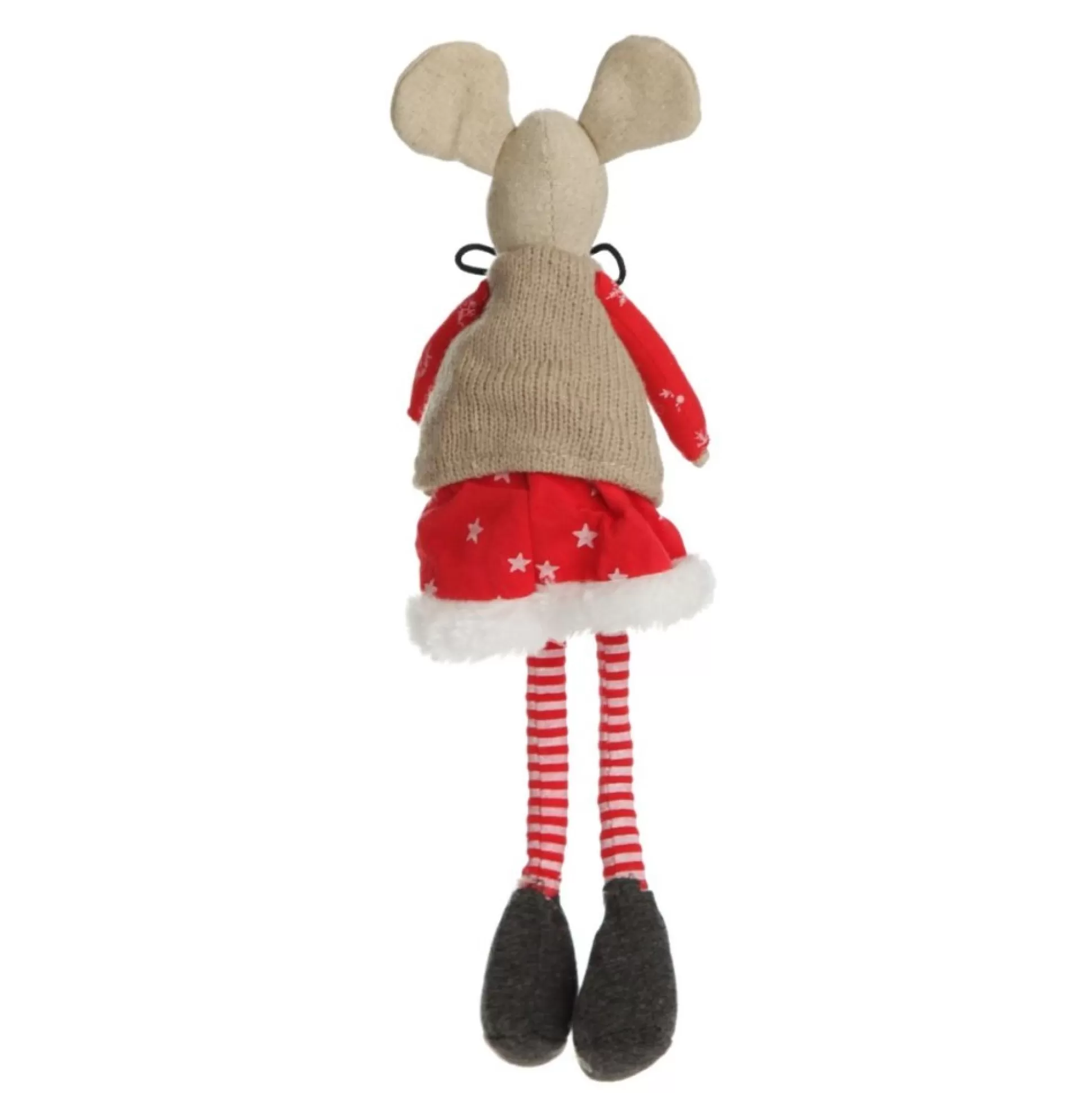 Natural Calico Fabric Girl Mouse with Red Dress and Stripey Legs Christmas Birds And Animals |