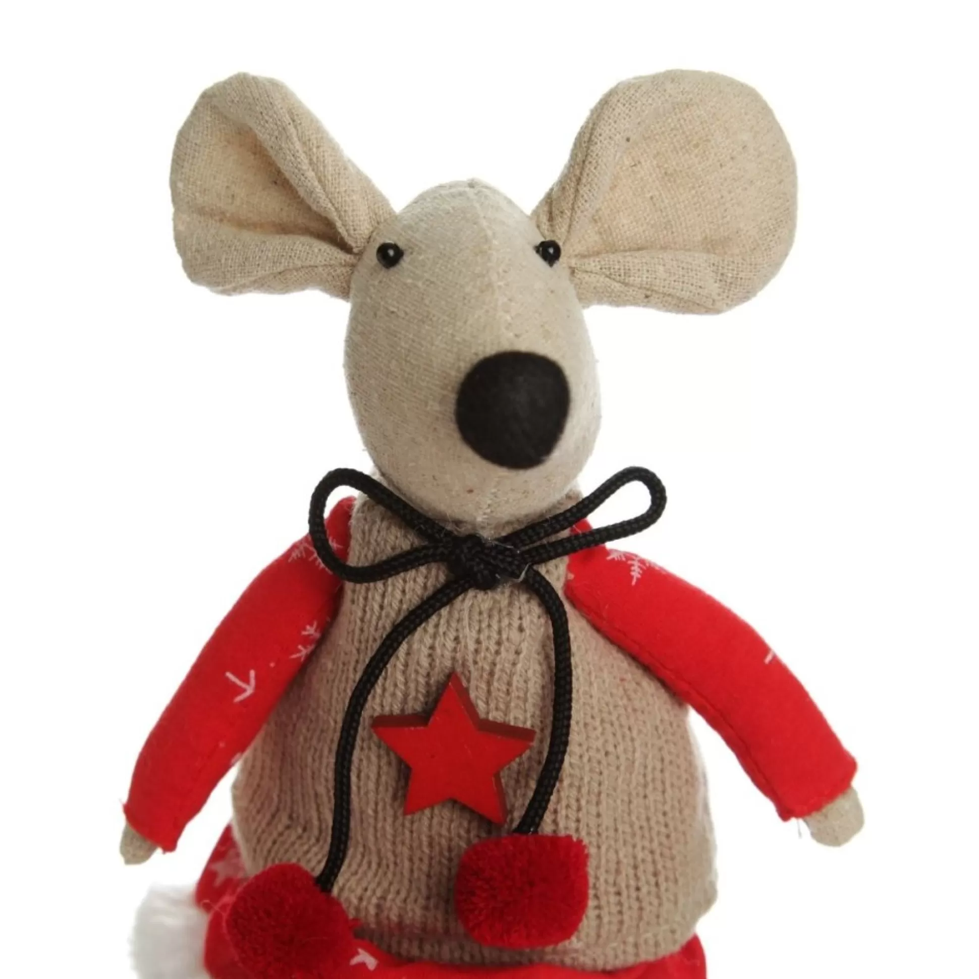 Natural Calico Fabric Girl Mouse with Red Dress and Stripey Legs Christmas Birds And Animals |