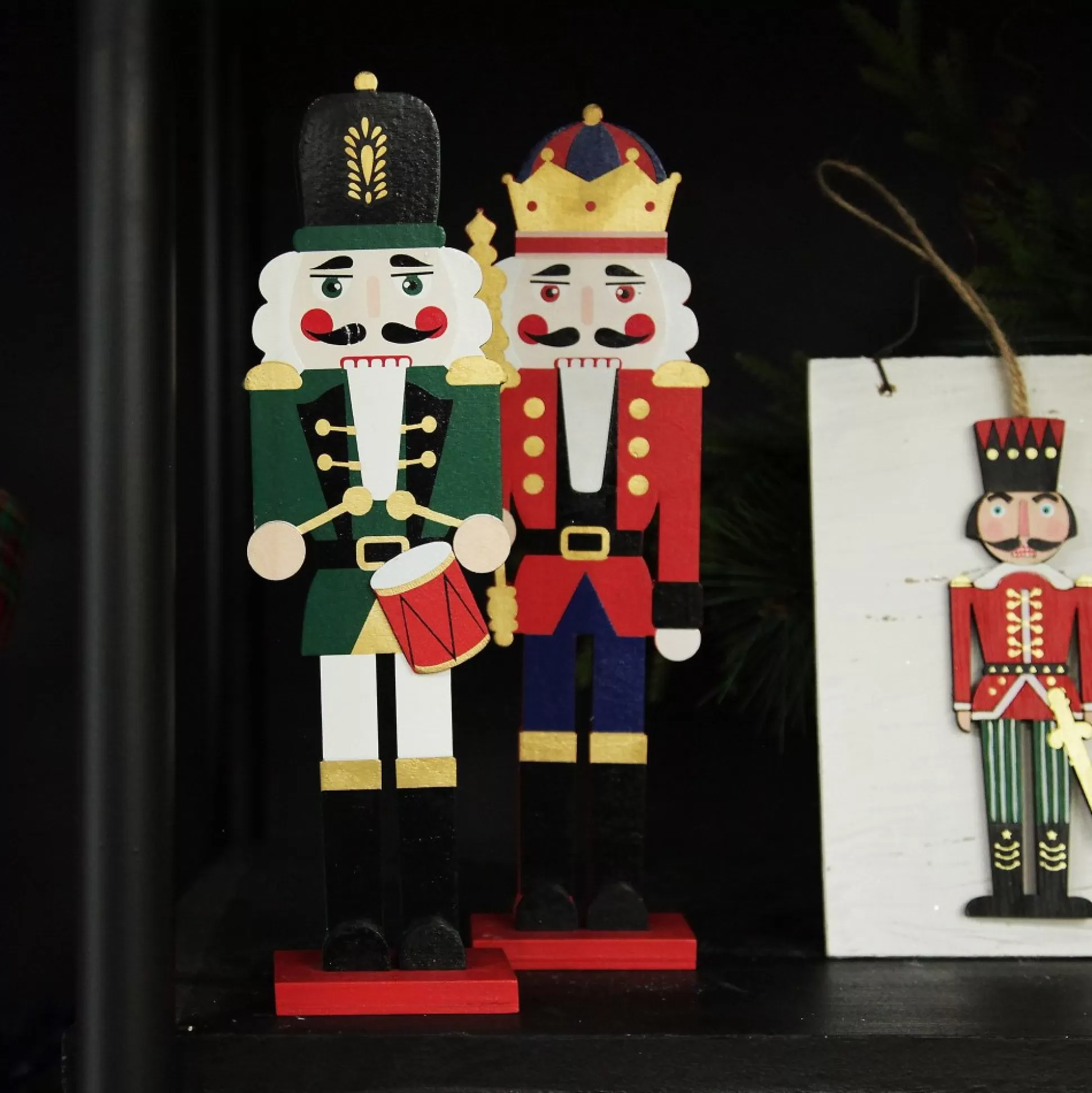 Painted Green Drummer Plywood Nutcracker Christmas Ornament on Base Christmas Nutcrackers |