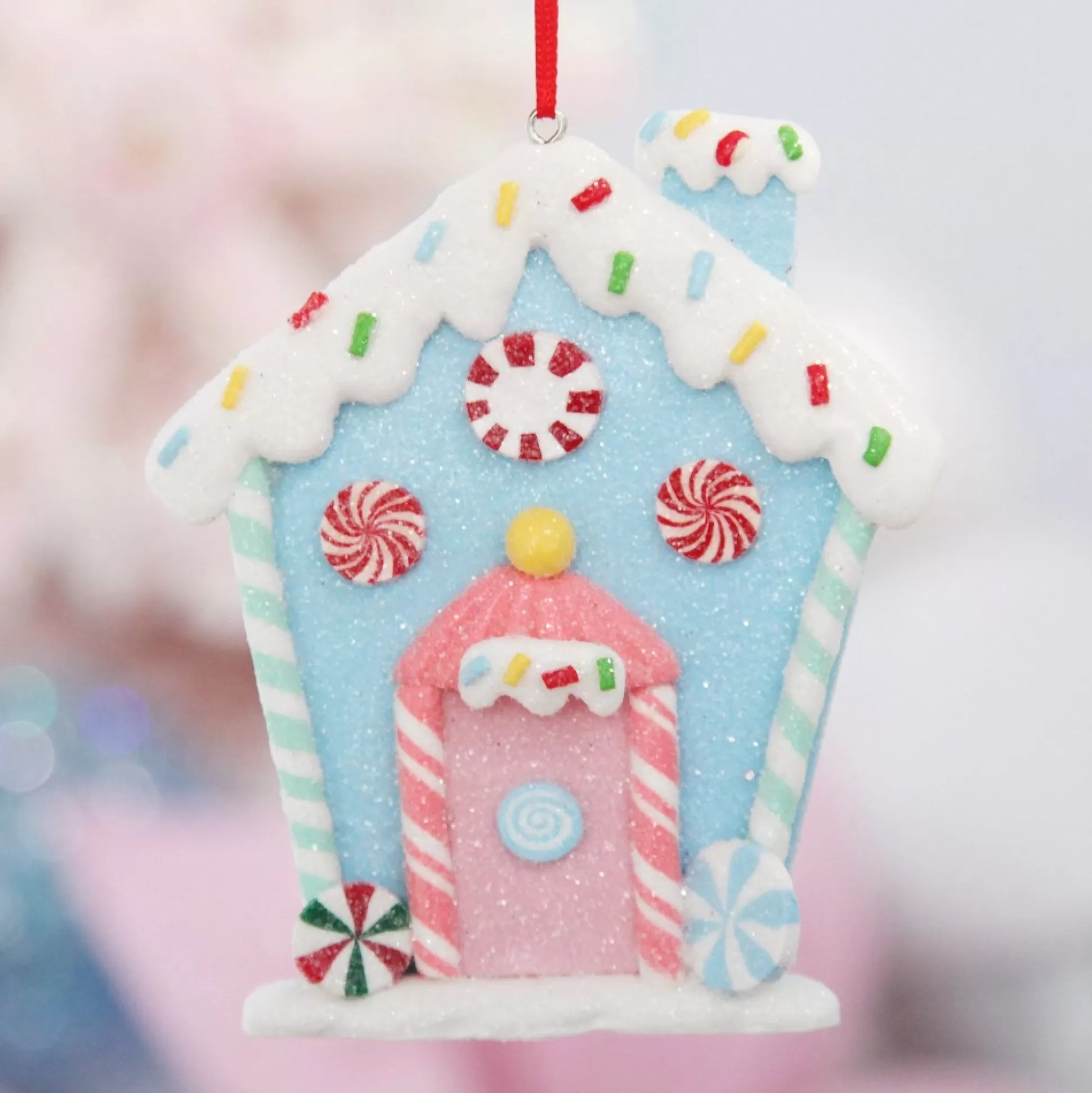 Pastel Blue Candy Gingerbread House Tree Decoration Christmas Tree Decorations |
