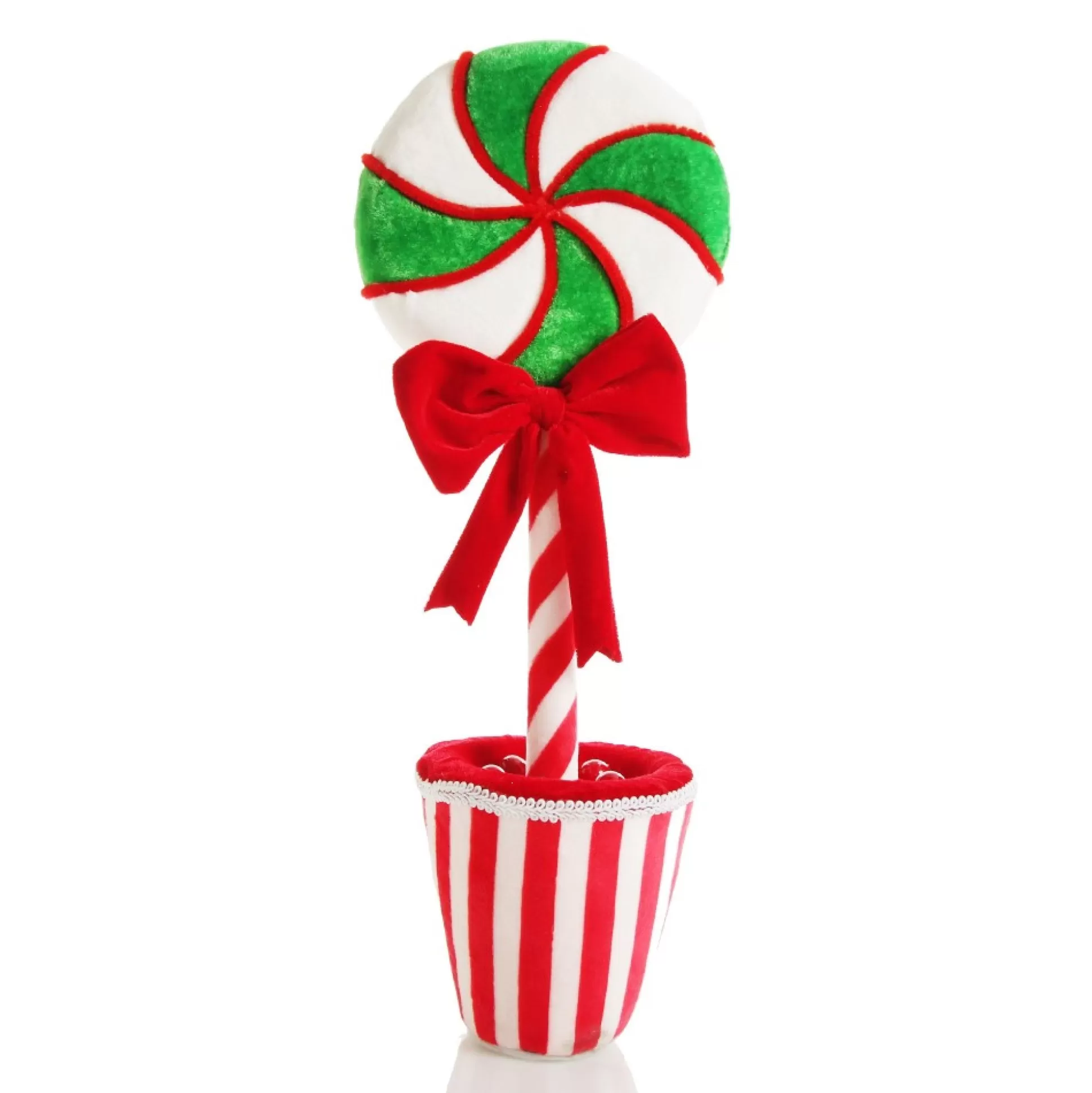 Peppermint Velvet Lollipop in Candy Cane Stripe Topiary Pot Christmas Ornaments |