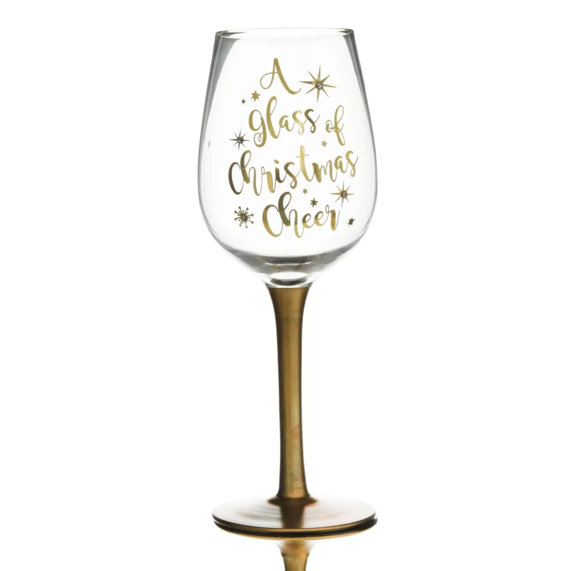 Personalised 'A Glass of Christmas Cheer' Wine Glass Gold Stem Christmas Wine Glasses And Mugs |