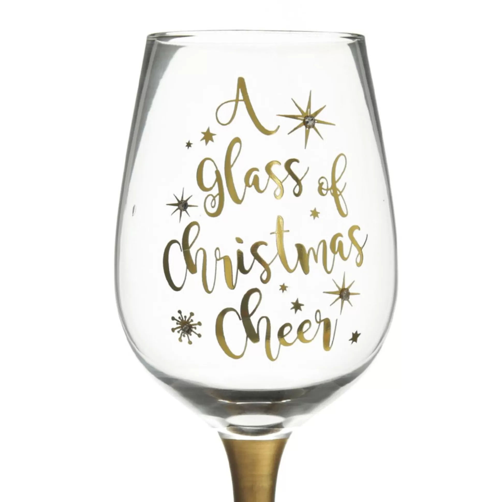 Personalised 'A Glass of Christmas Cheer' Wine Glass Gold Stem Christmas Wine Glasses And Mugs |