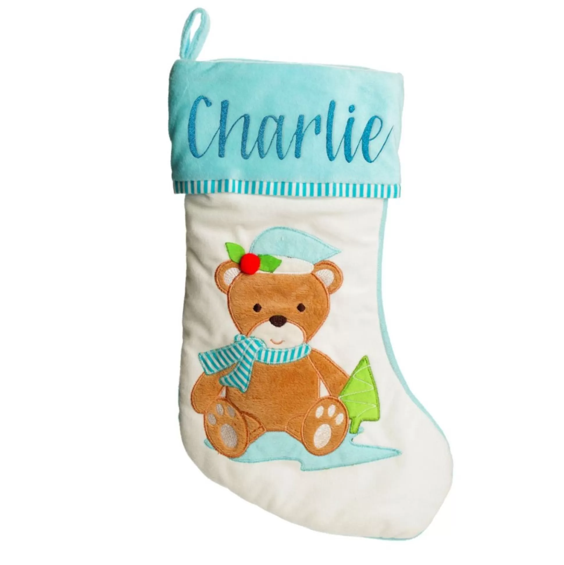 Personalised Baby Blue Teddy Bear Christmas Stocking Personalised Stockings |