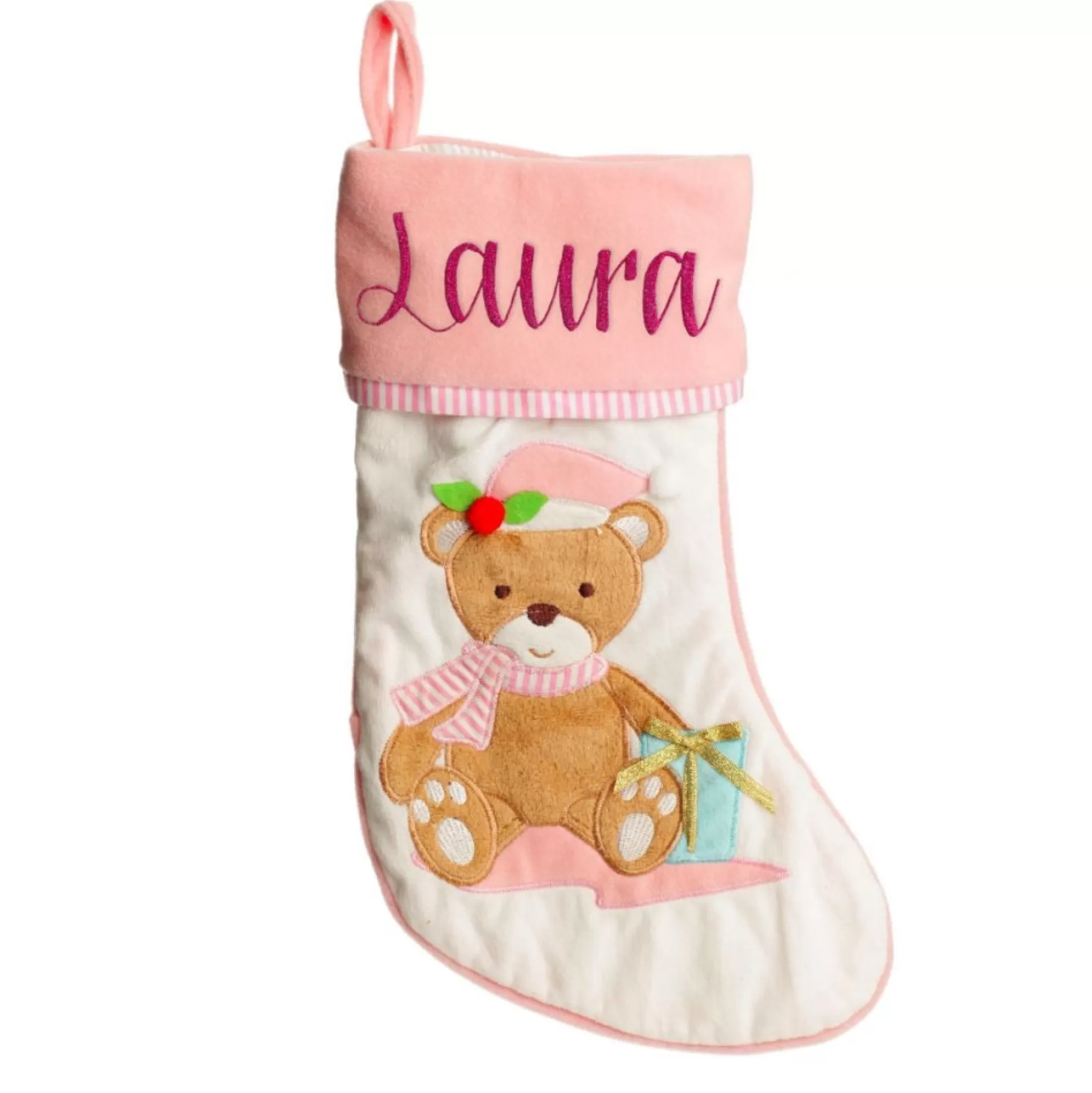 Personalised Baby Pink Teddy Bear Christmas Stocking Personalised Stockings |