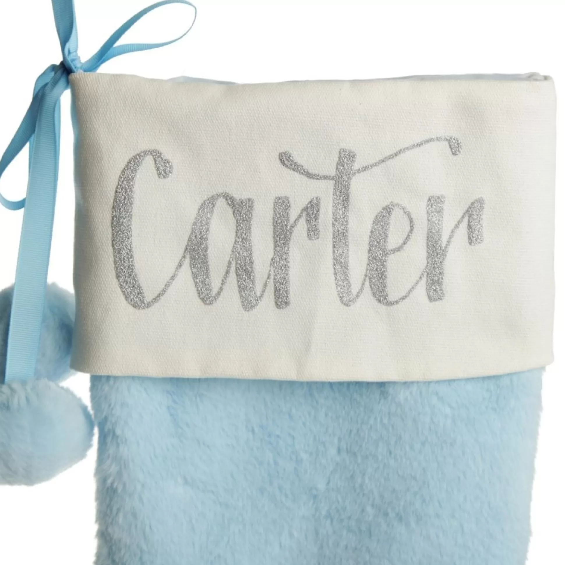 Personalised Blue Fur Christmas Stocking with Pom Poms Personalised Stockings |