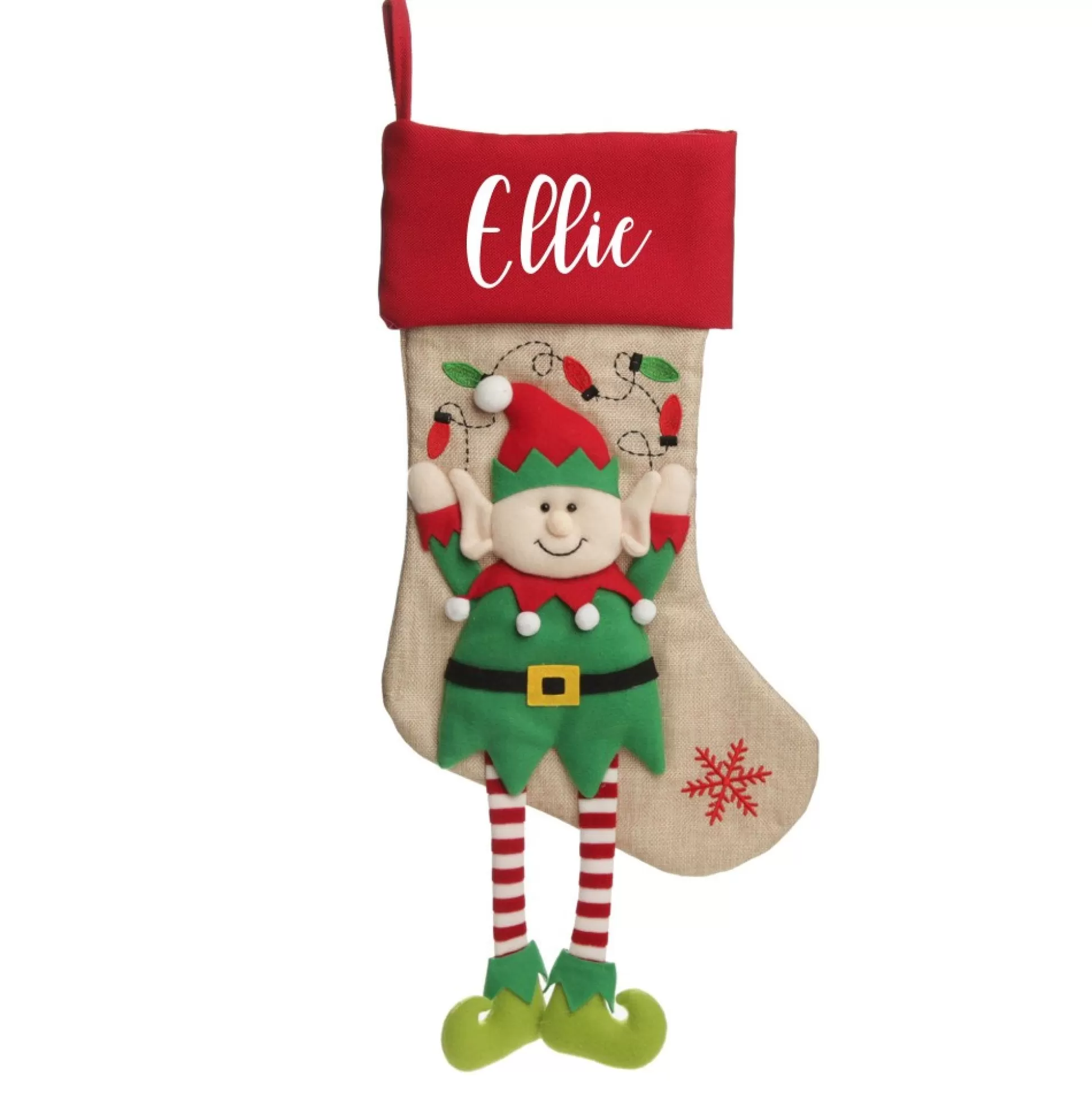 Personalised Boy Elf Christmas Stocking with Dangly Legs Personalised Stockings |