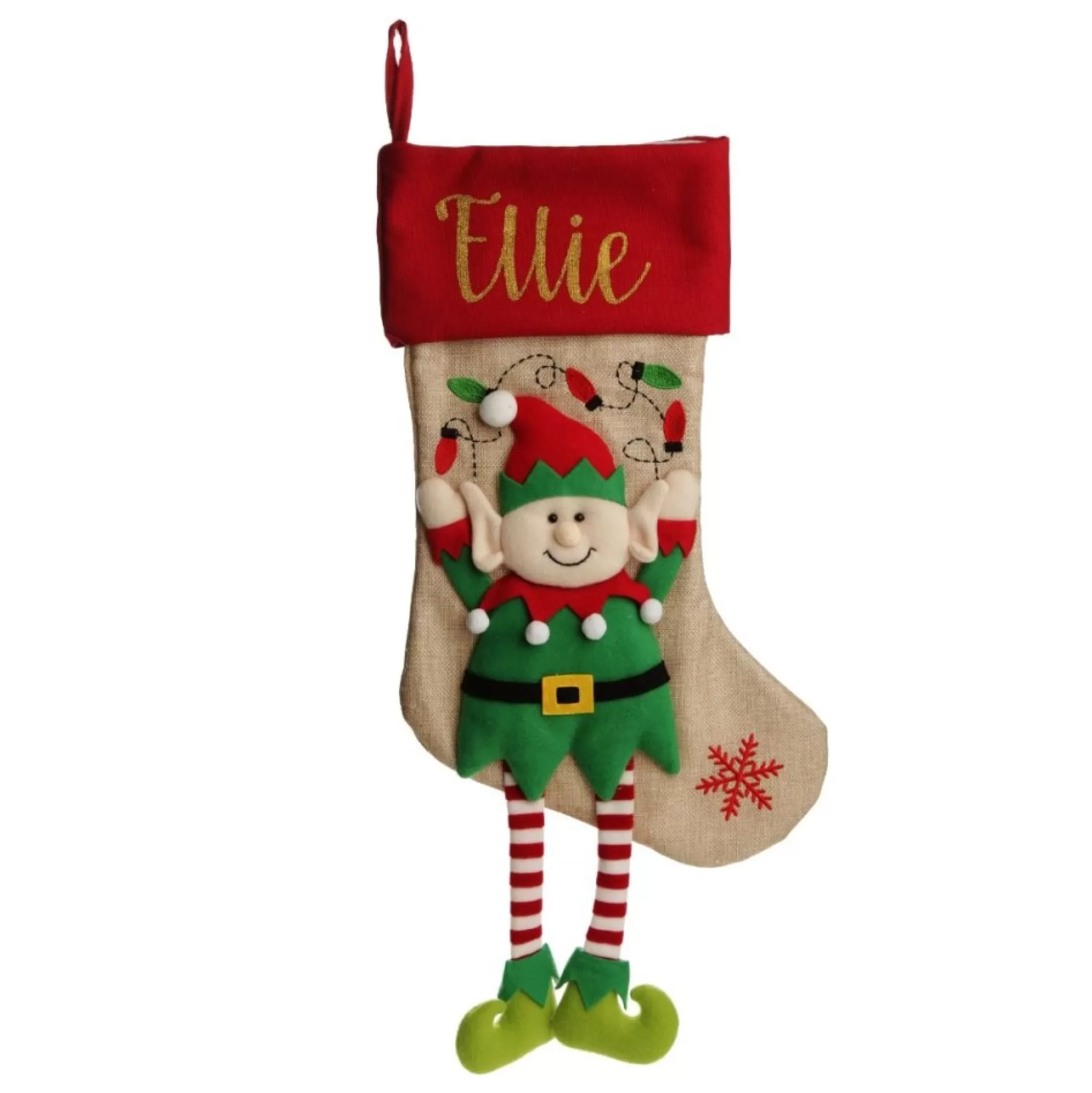 Personalised Boy Elf Christmas Stocking with Dangly Legs Personalised Stockings |