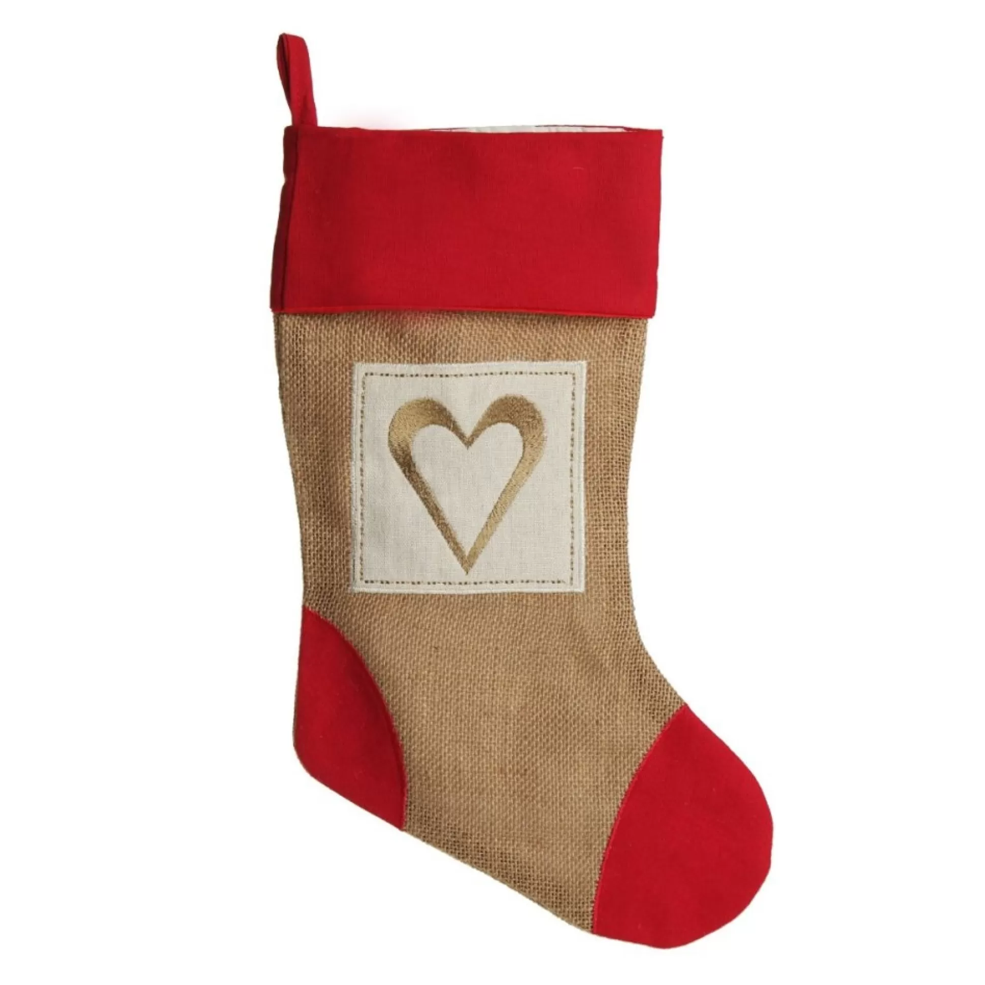 Personalised Burlap and Linen Heart Stocking with Red Trim Personalised Stockings |