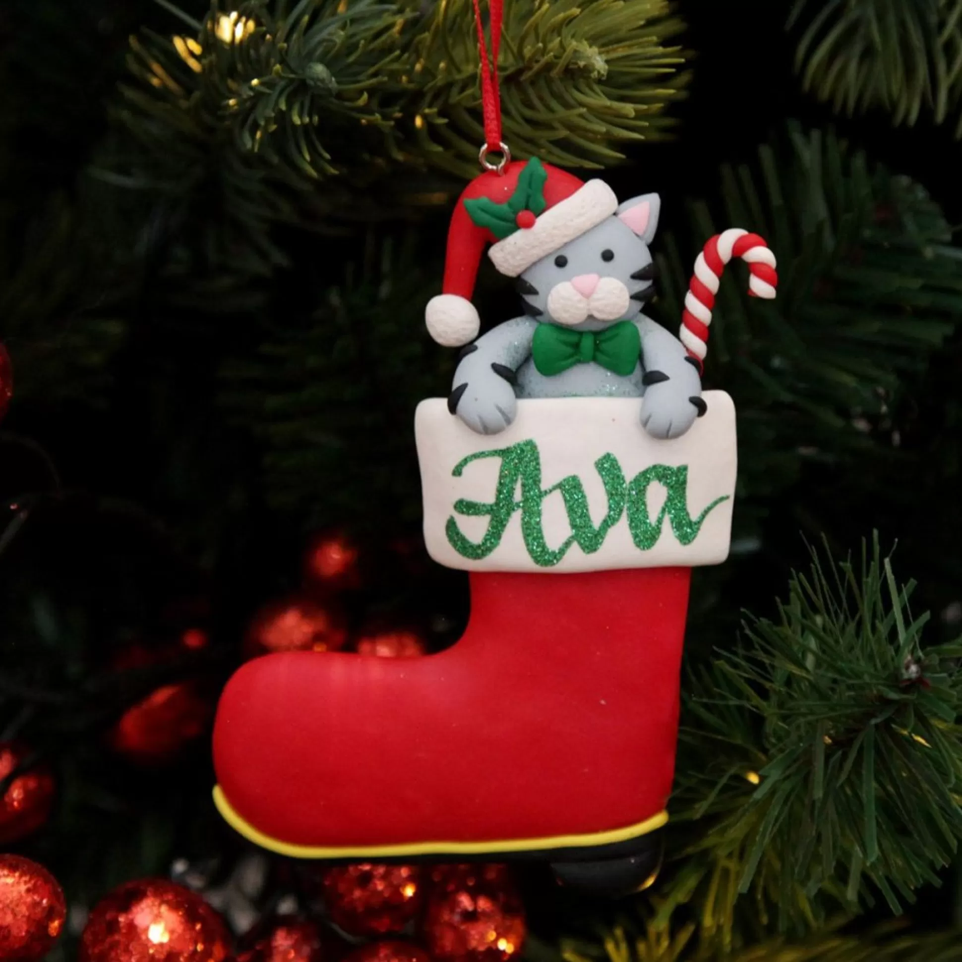 Personalised Cat in Santa Boot Christmas Decoration Personalised Decorations |