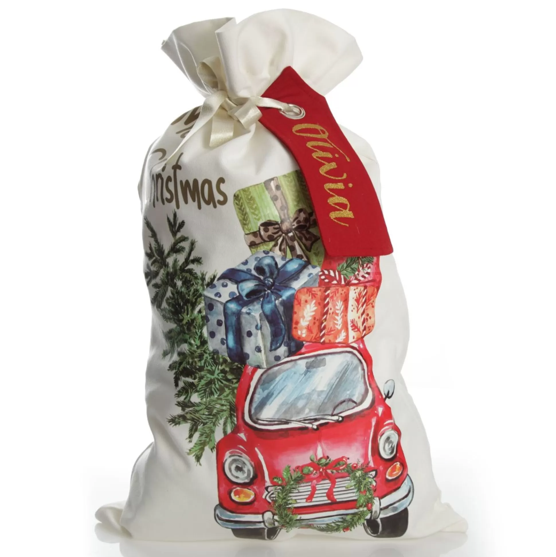 Personalised Christmas Vintage Car Santa Sack Personalised Santa Sacks |