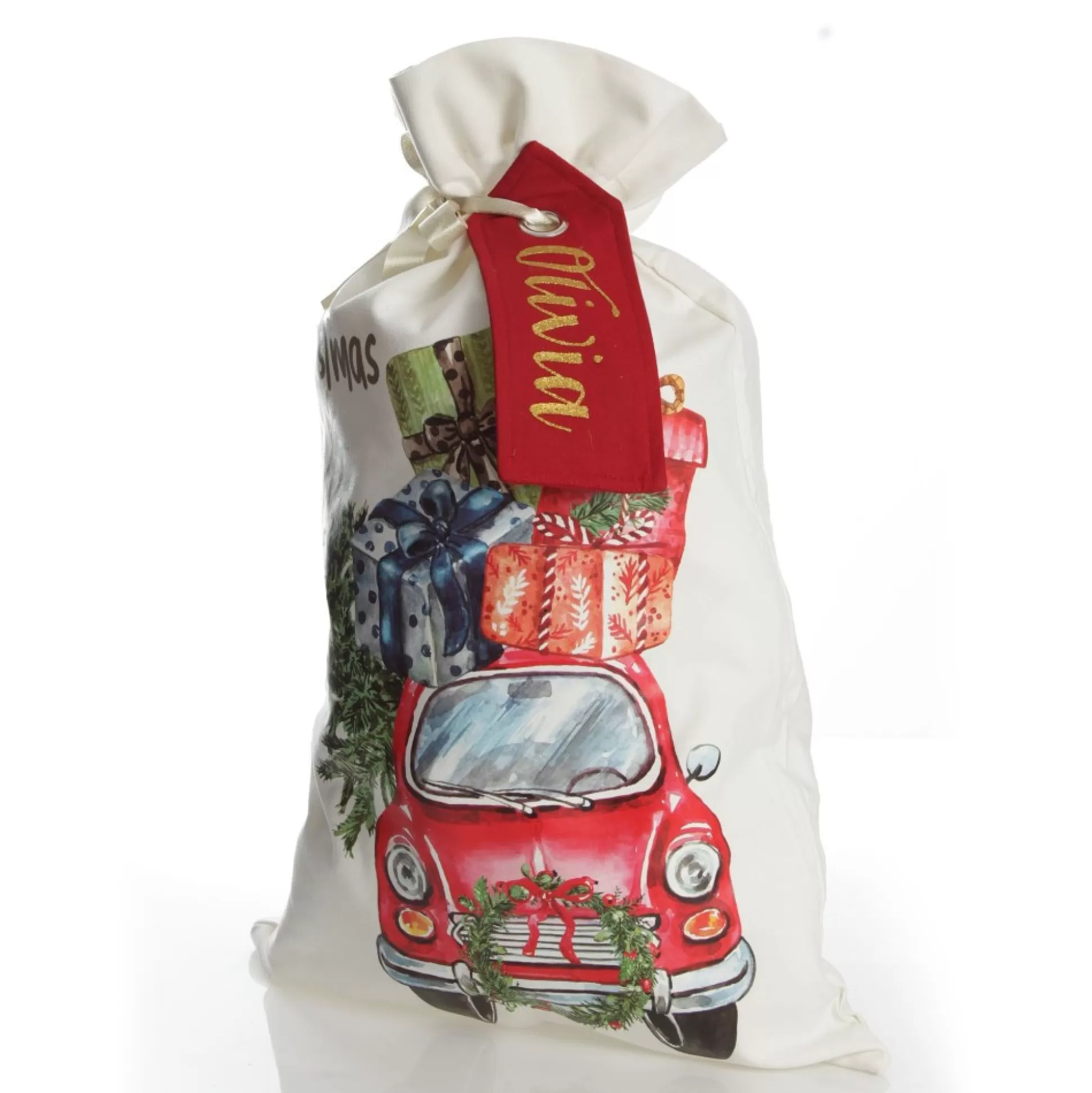 Personalised Christmas Vintage Car Santa Sack Personalised Santa Sacks |