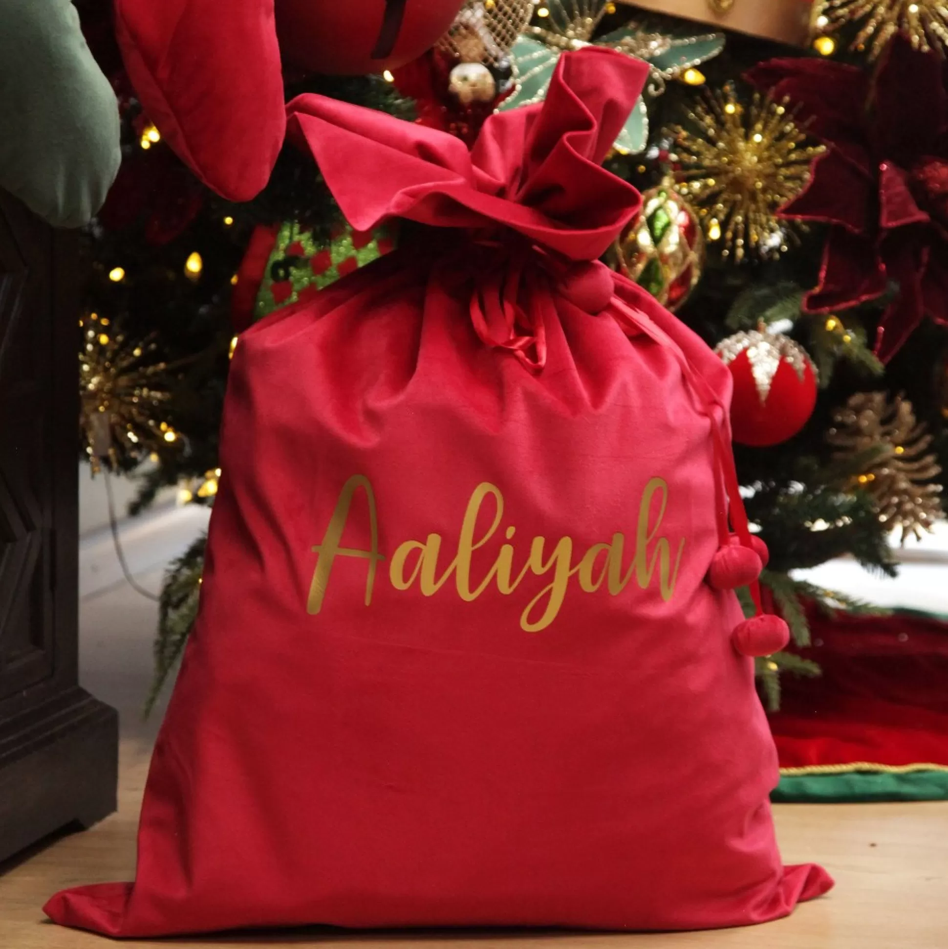 Personalised Dark Red Velvet Santa Sack Personalised Santa Sacks |