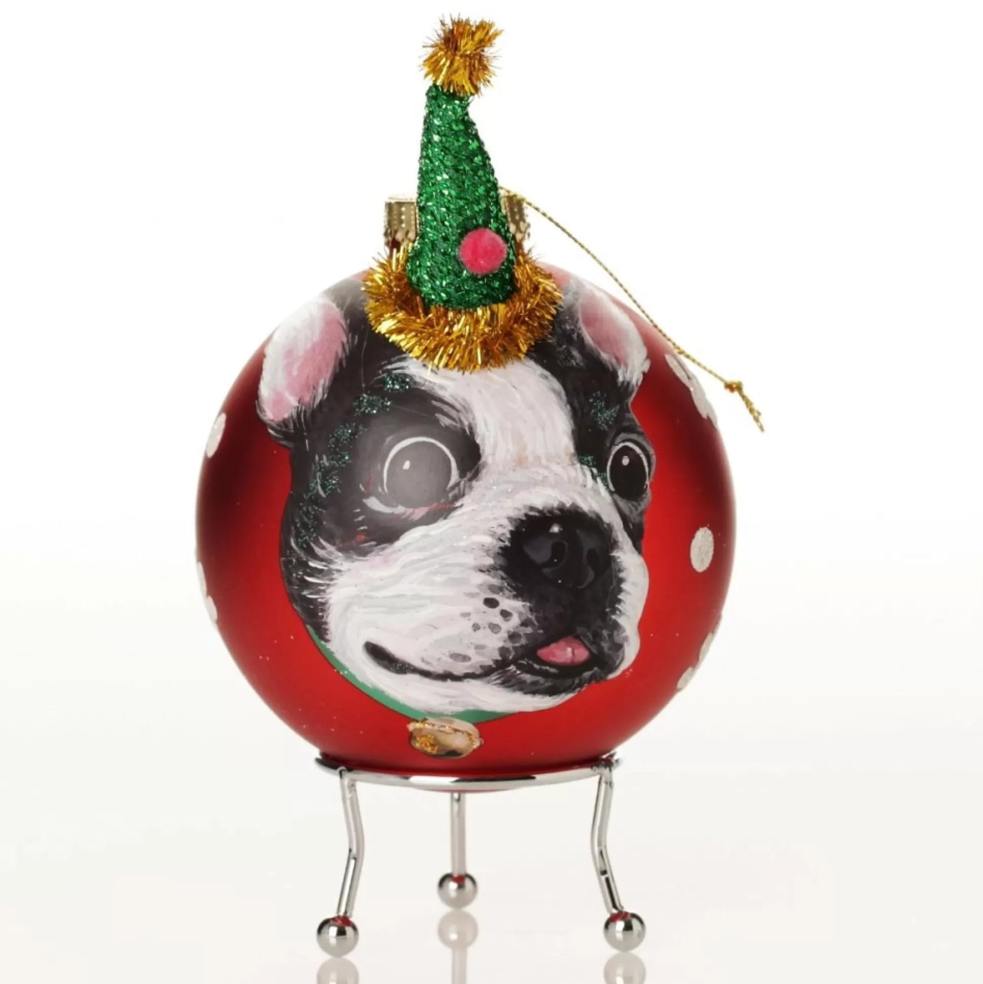 Personalised Dog with Party Hat Red Christmas Bauble Hand Painted Baubles |