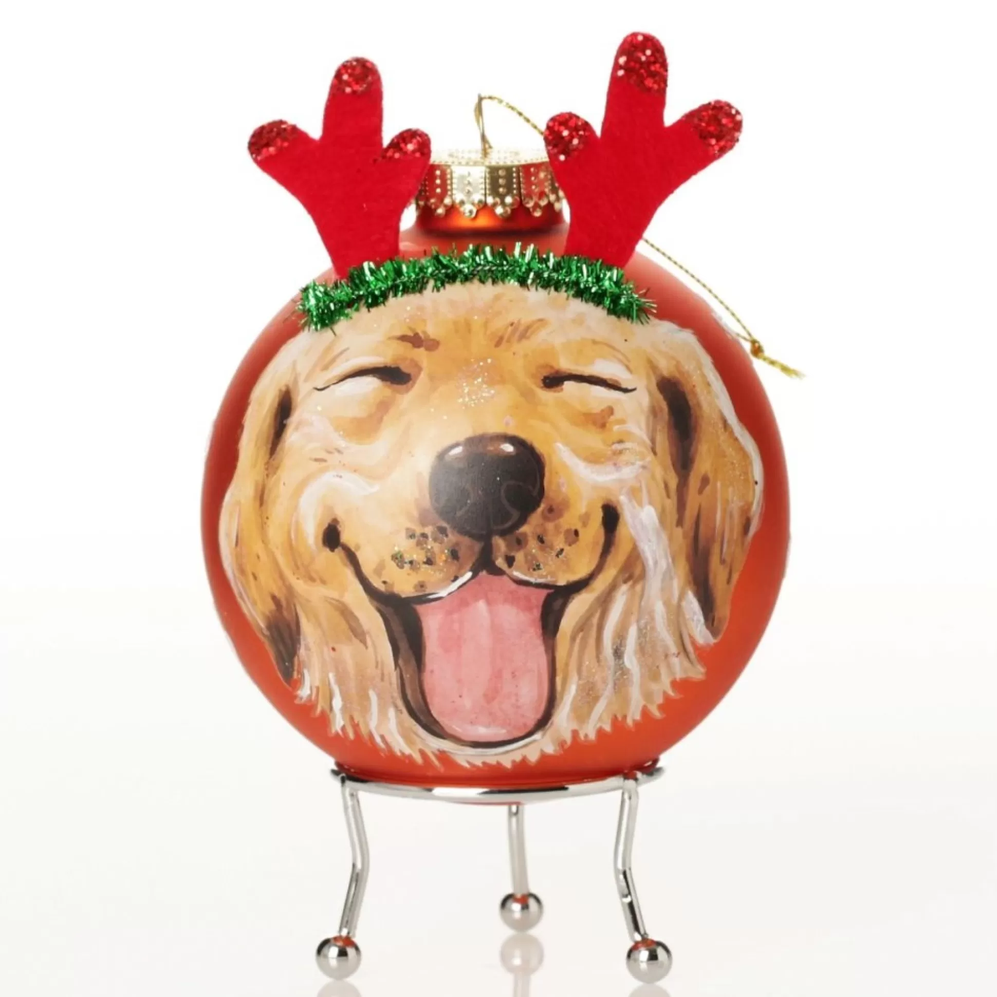 Personalised Dog with Reindeer Ears Copper Christmas Bauble Hand Painted Baubles |