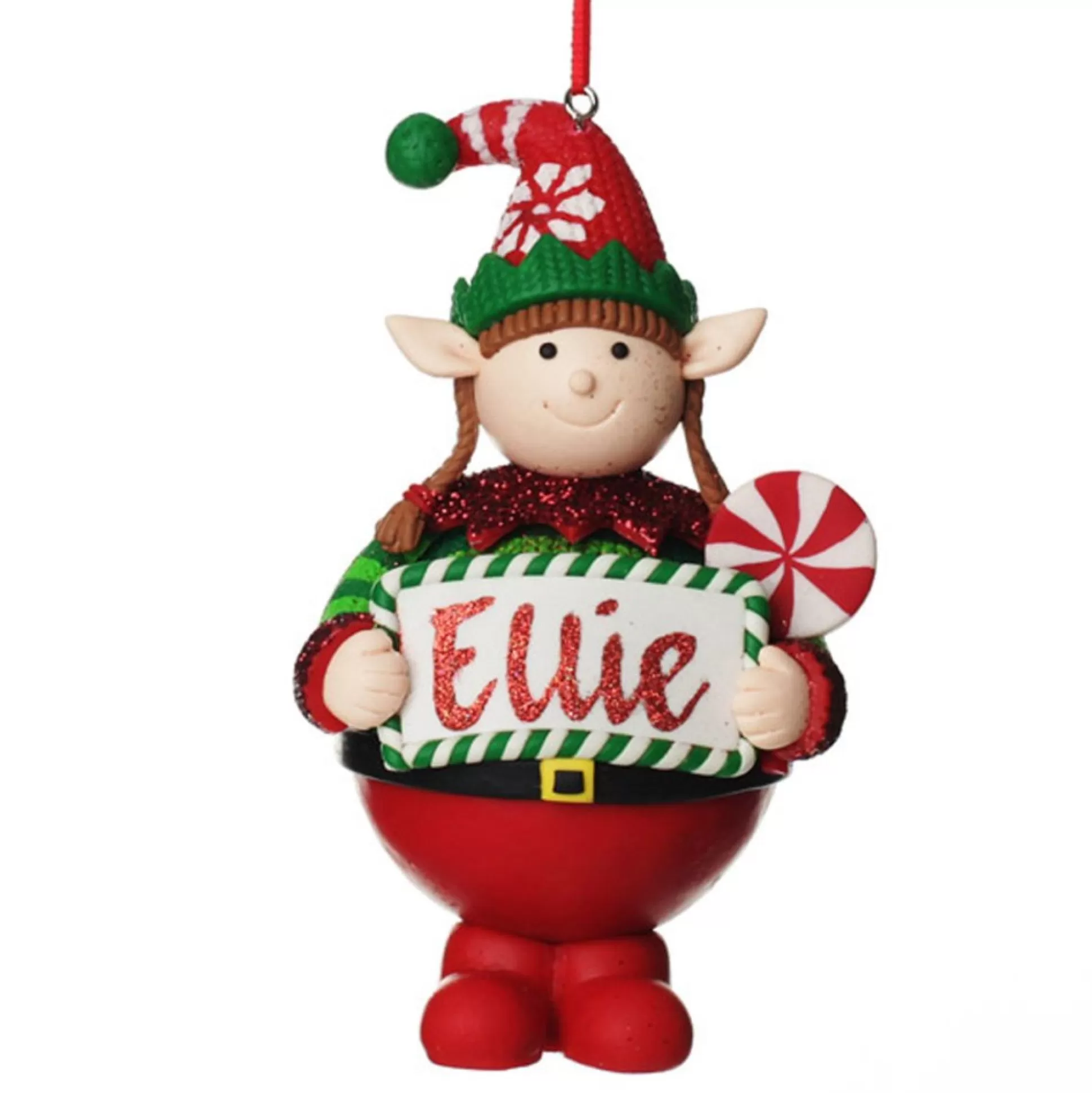 Personalised Girl Elf with Lollipop Christmas Ornament Christmas Character Baubles |