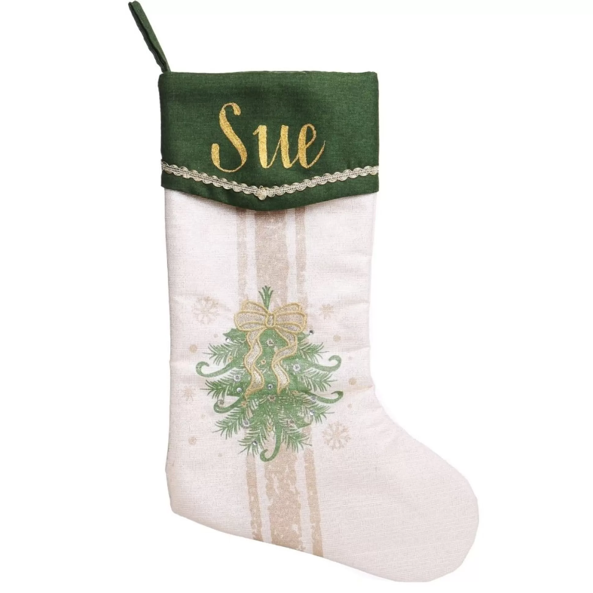 Personalised Green and Gold Mistletoe Christmas Stocking Personalised Stockings |