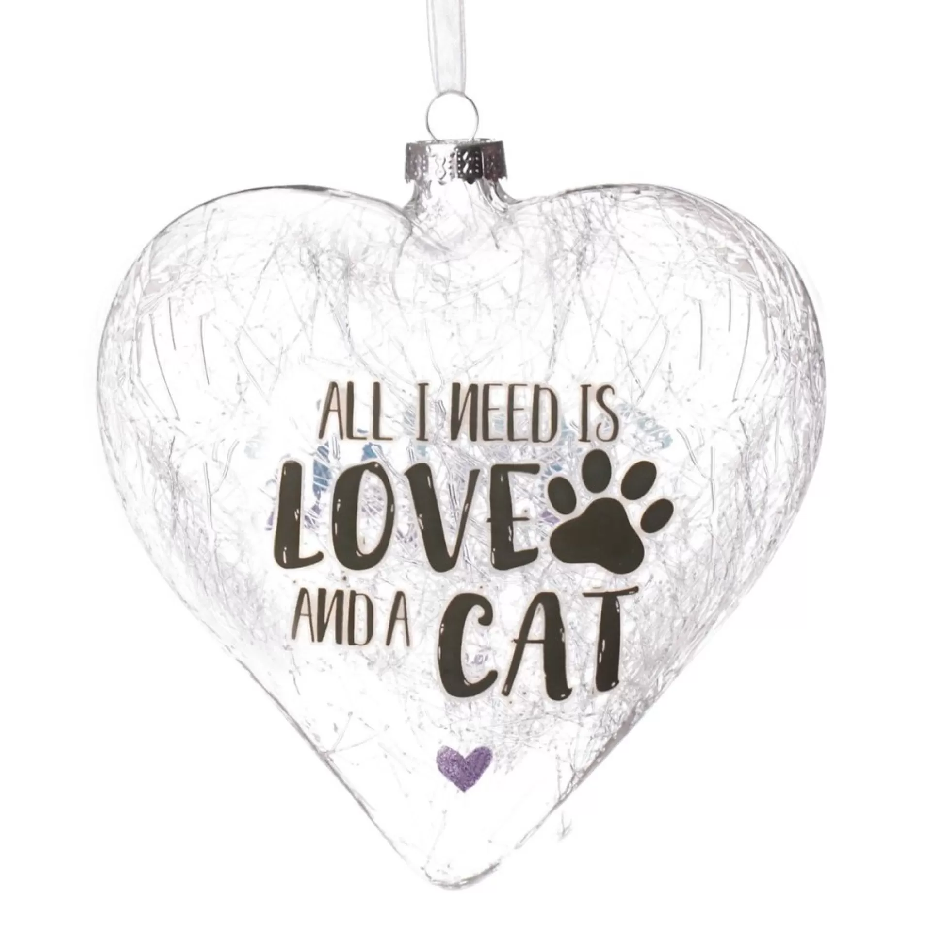 Personalised Icicle Glass Heart - All i need is Love and a Cat Glass Hearts And Discs |