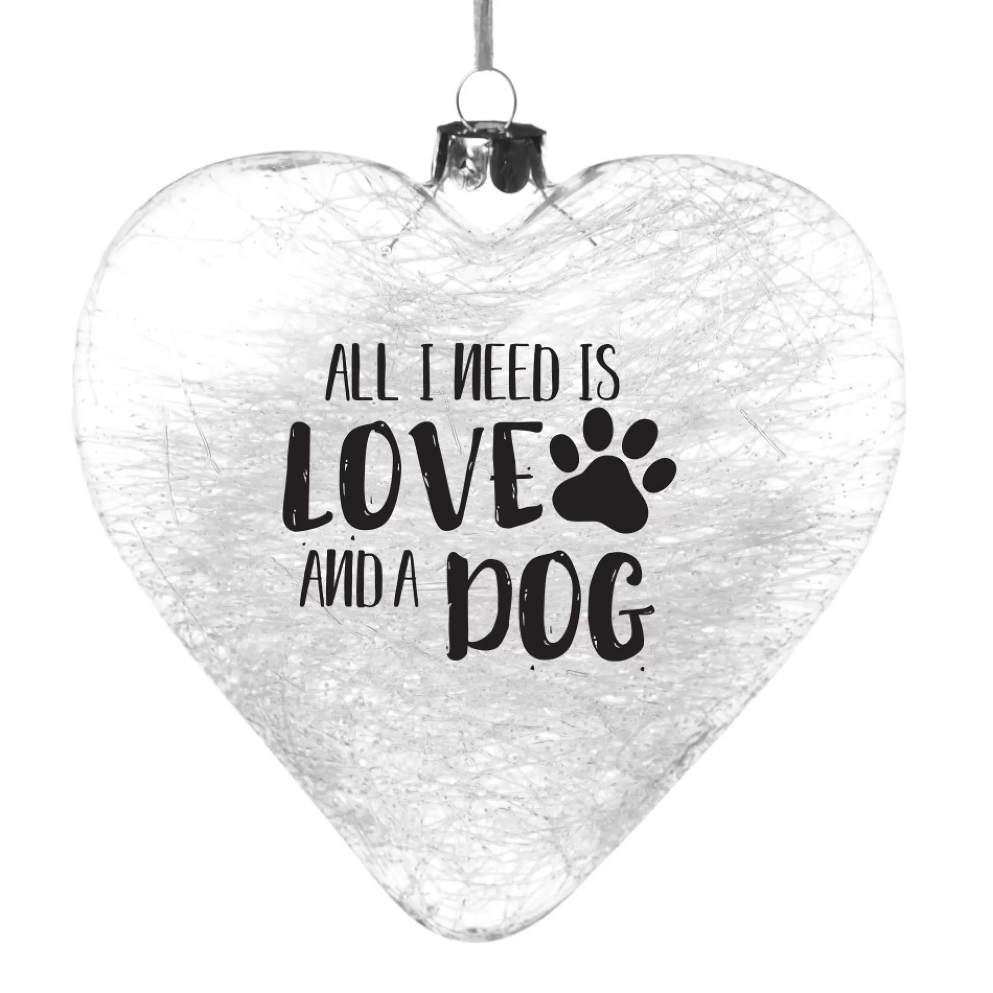 Personalised Icicle Glass Heart - All I need is Love and a Dog Glass Hearts And Discs |
