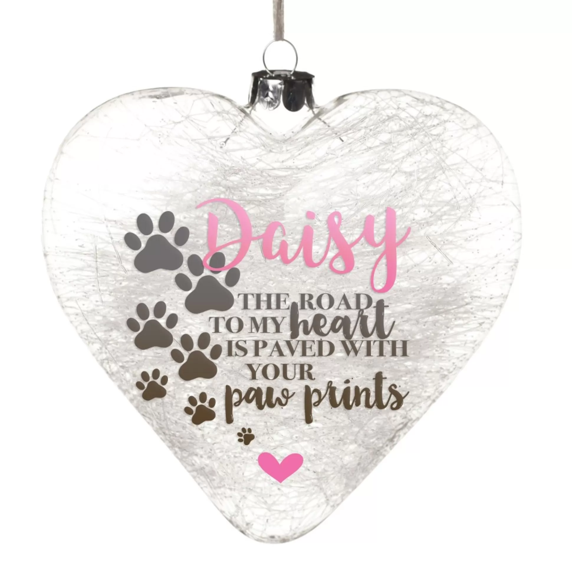 Personalised Icicle Glass Heart - Paved with Paw Prints Glass Hearts And Discs |