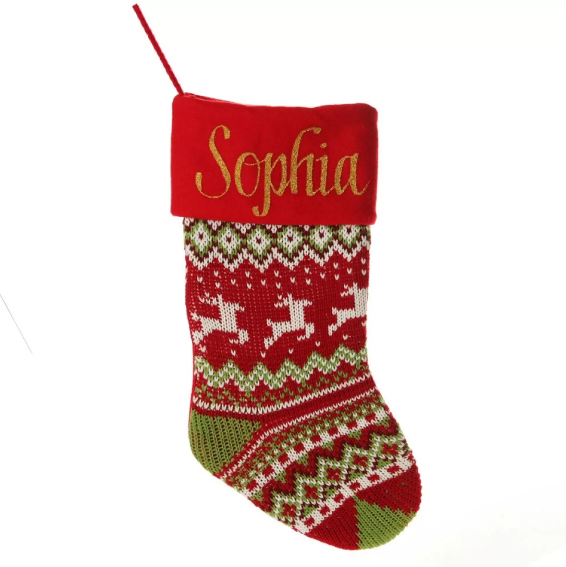 Personalised Knitted Reindeer Christmas Stocking - Red Cuff Personalised Stockings |