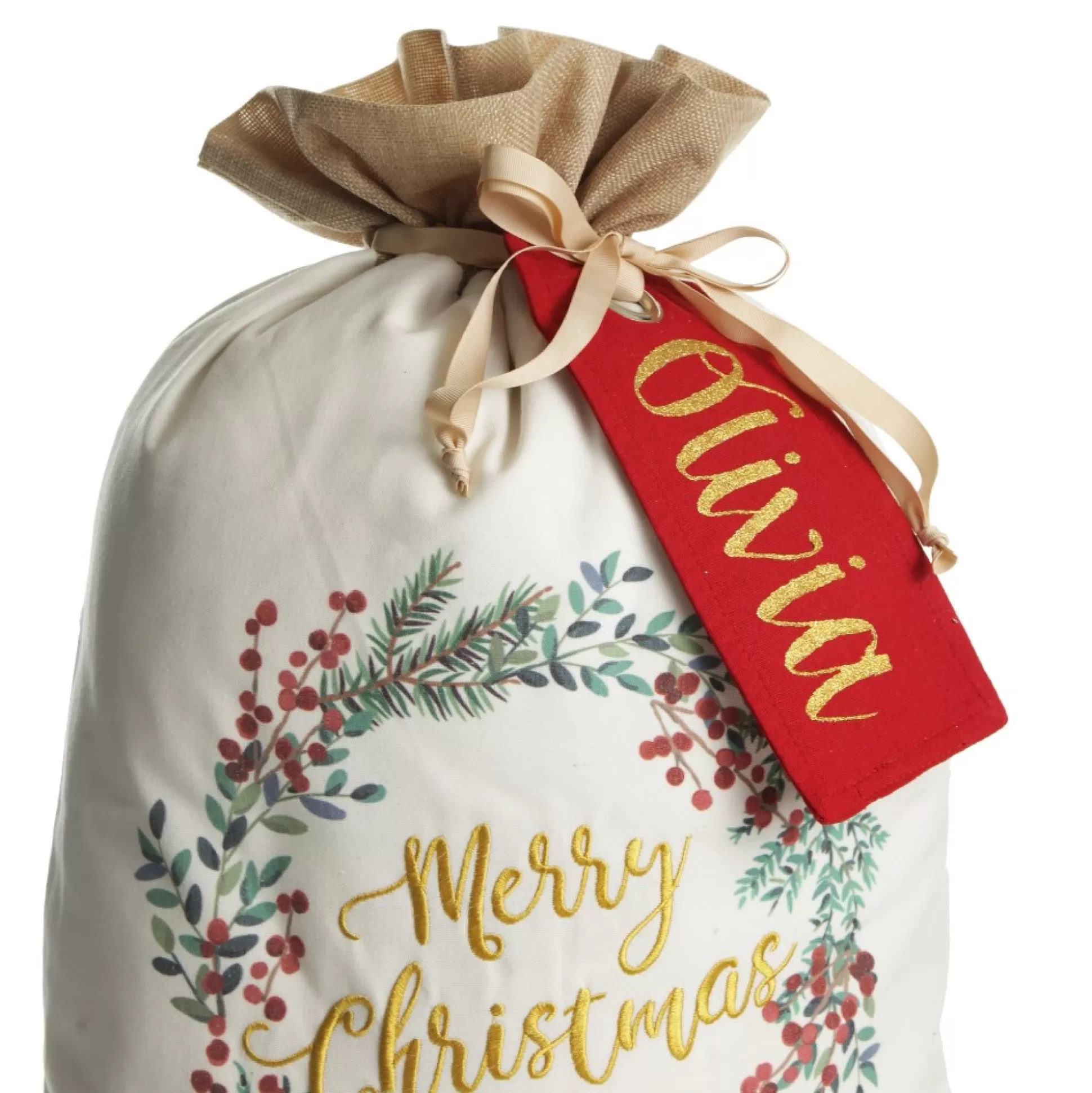 Personalised Merry Christmas Wreath Santa Sack Personalised Santa Sacks |