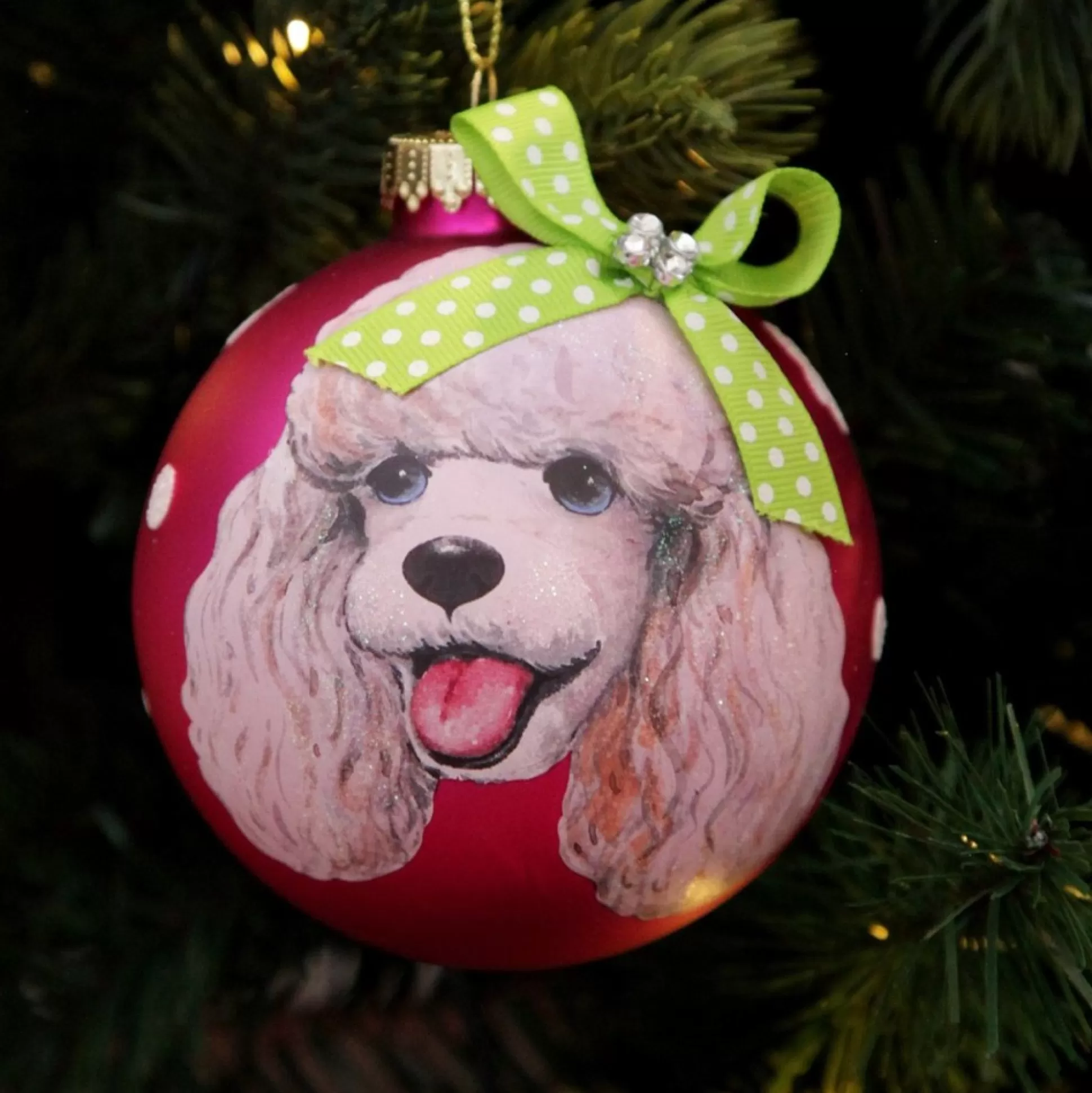 Personalised Poodle Dog Hot Pink Christmas Bauble Hand Painted Baubles |