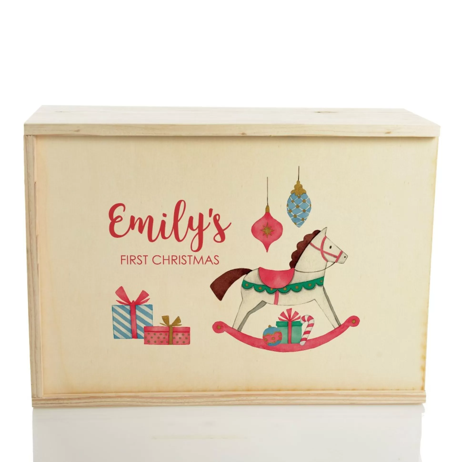 Personalised Printed Wooden Christmas Eve Box - Rocking Horse Babys First Christmas |