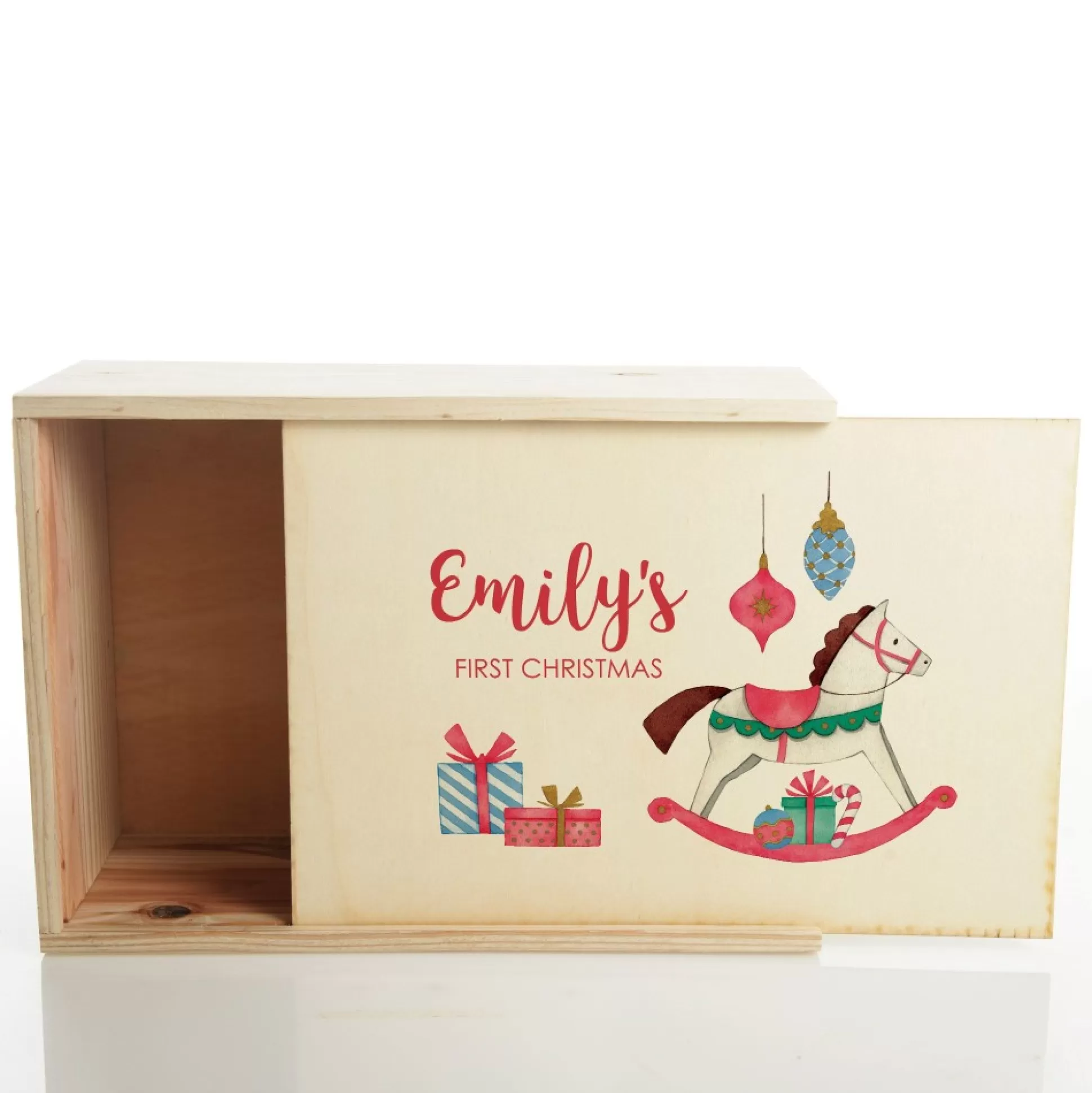 Personalised Printed Wooden Christmas Eve Box - Rocking Horse Babys First Christmas |