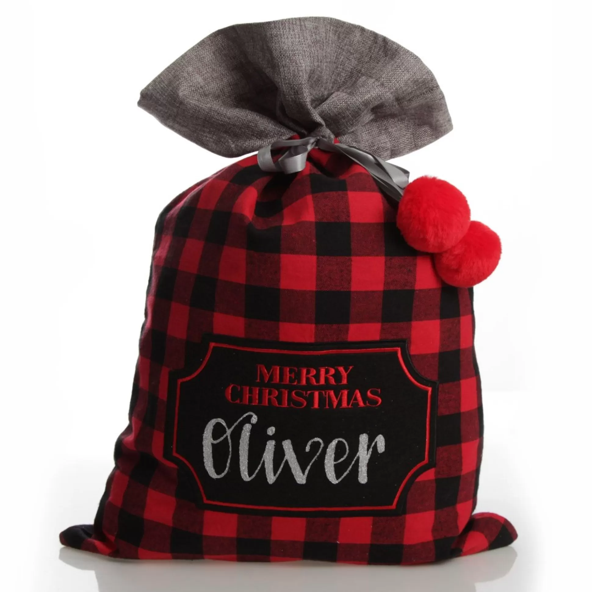 Personalised Red and Black Buffalo Check Christmas Santa Sack Personalised Santa Sacks |