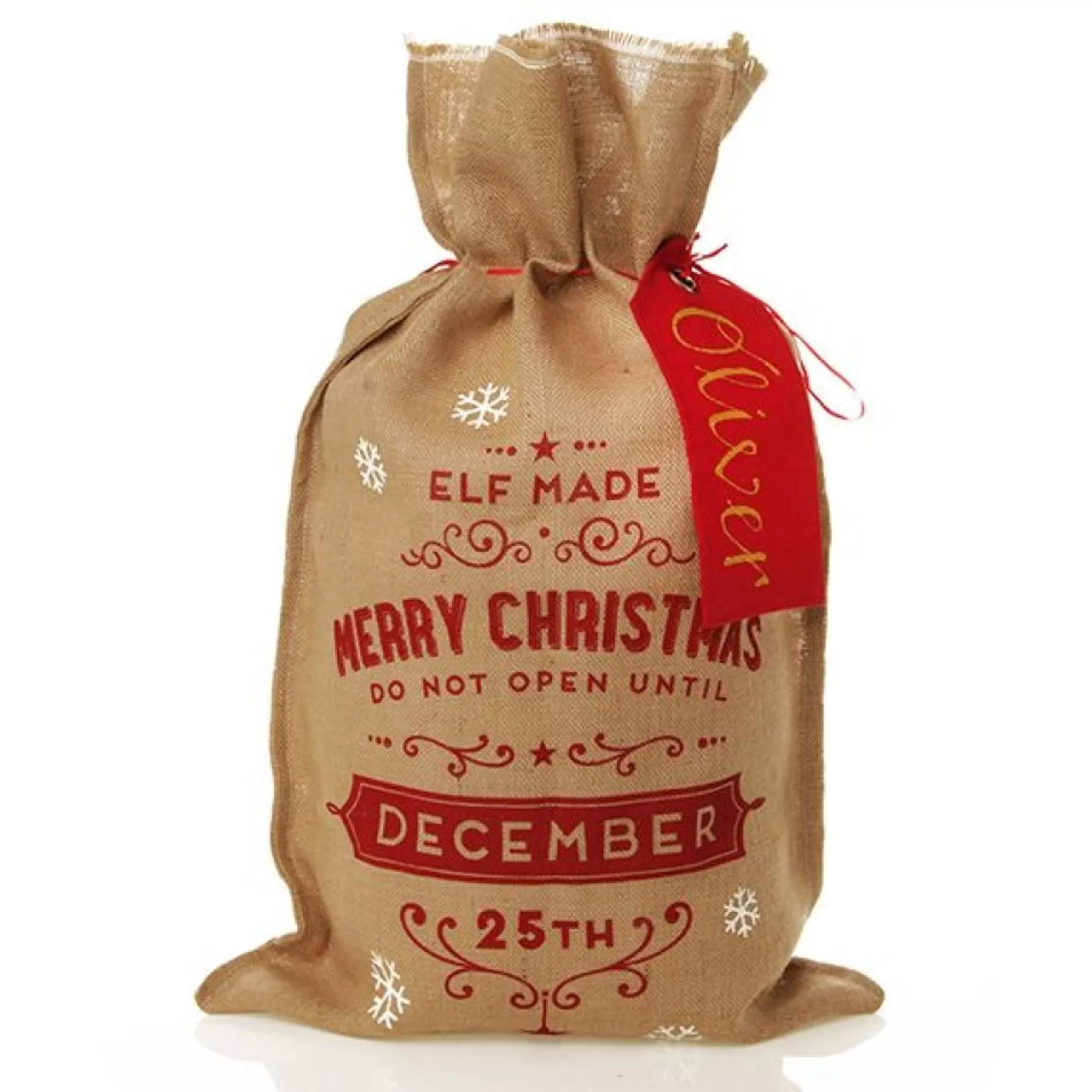 Personalised Red Linen Santa Sack Tag Personalised Santa Sacks |